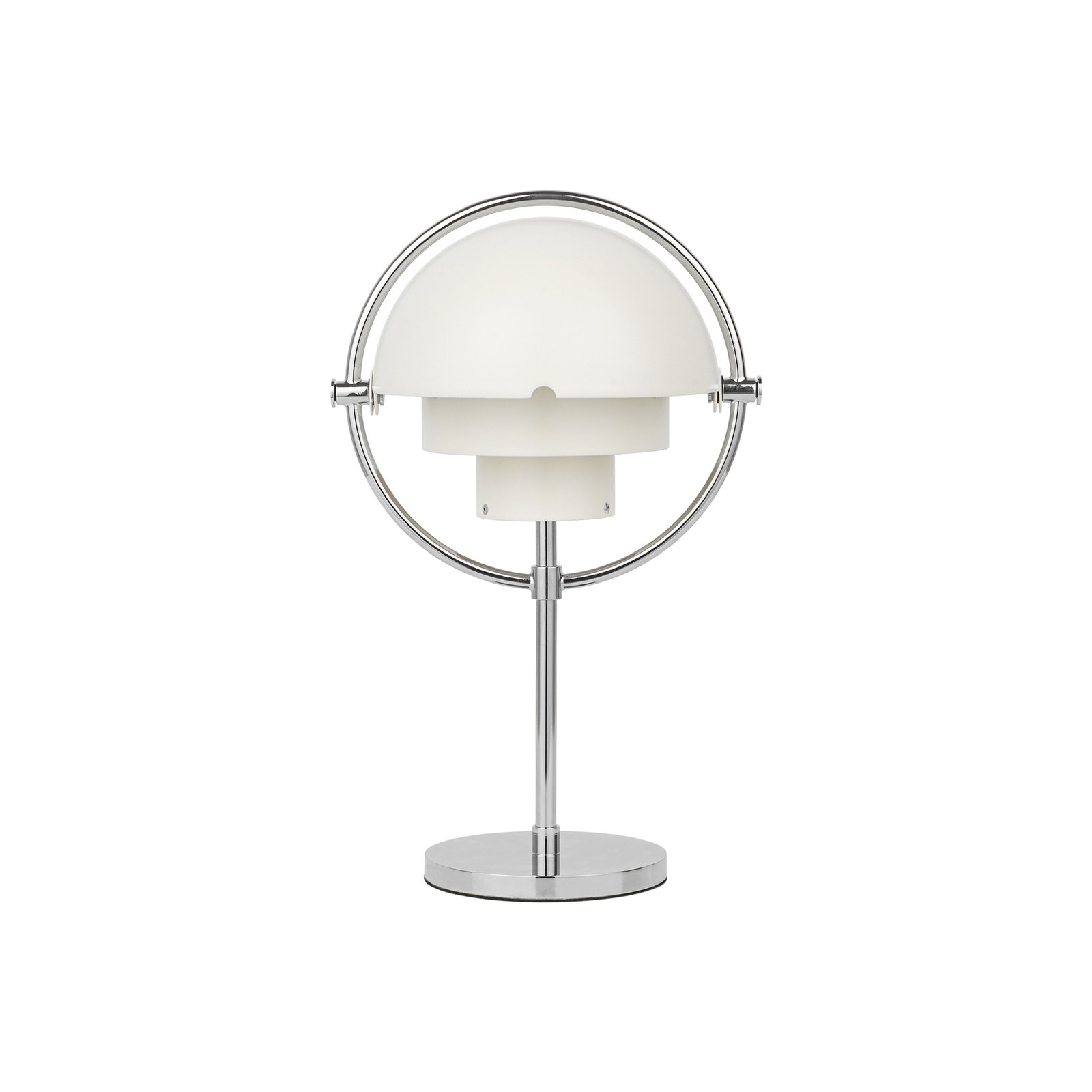Lámpara de sobremesa recargable Akku Gubi Lite, altura 30 cm, cromo/blanco