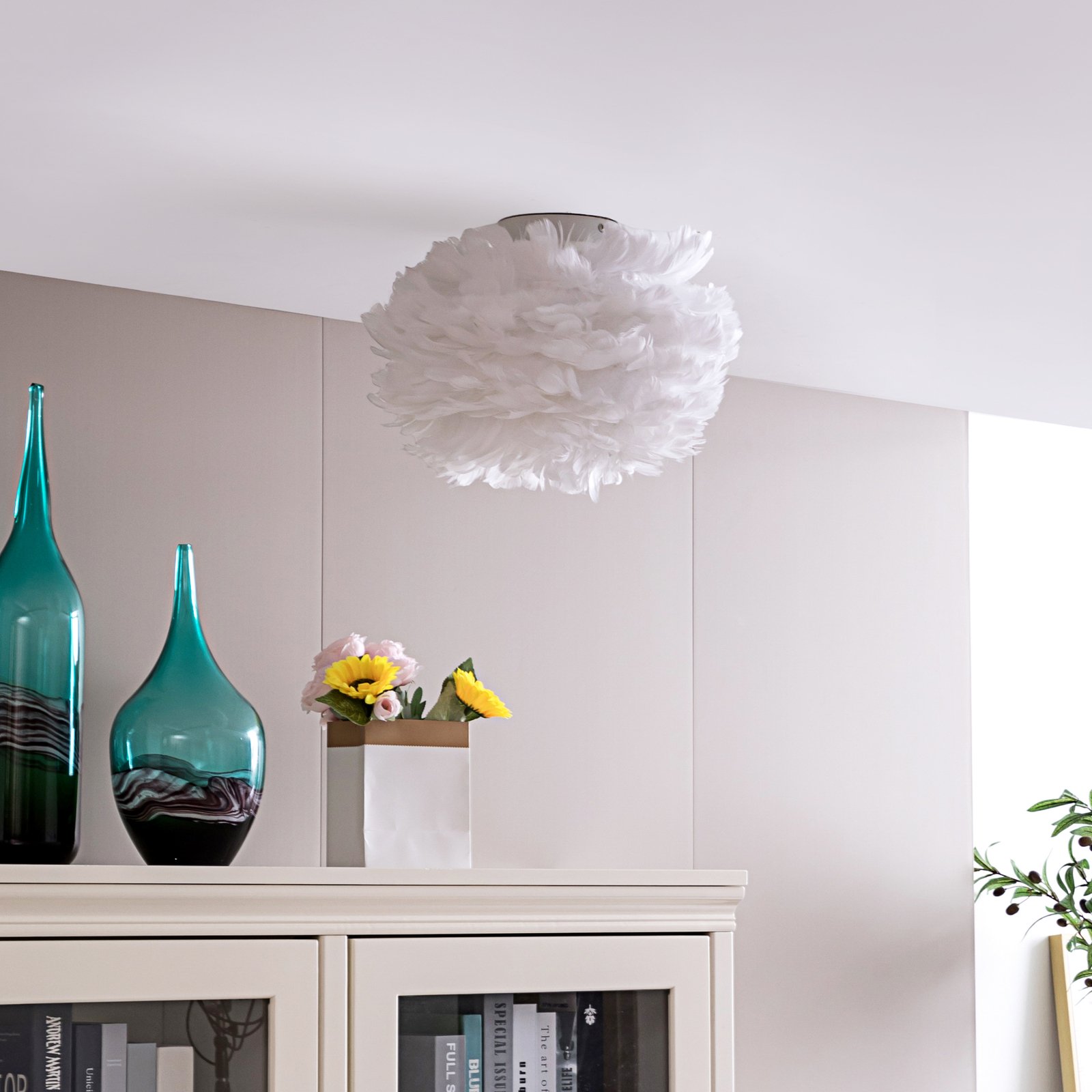 Lindby Heven ceiling light, Ø 35 cm, white, plastic, E27