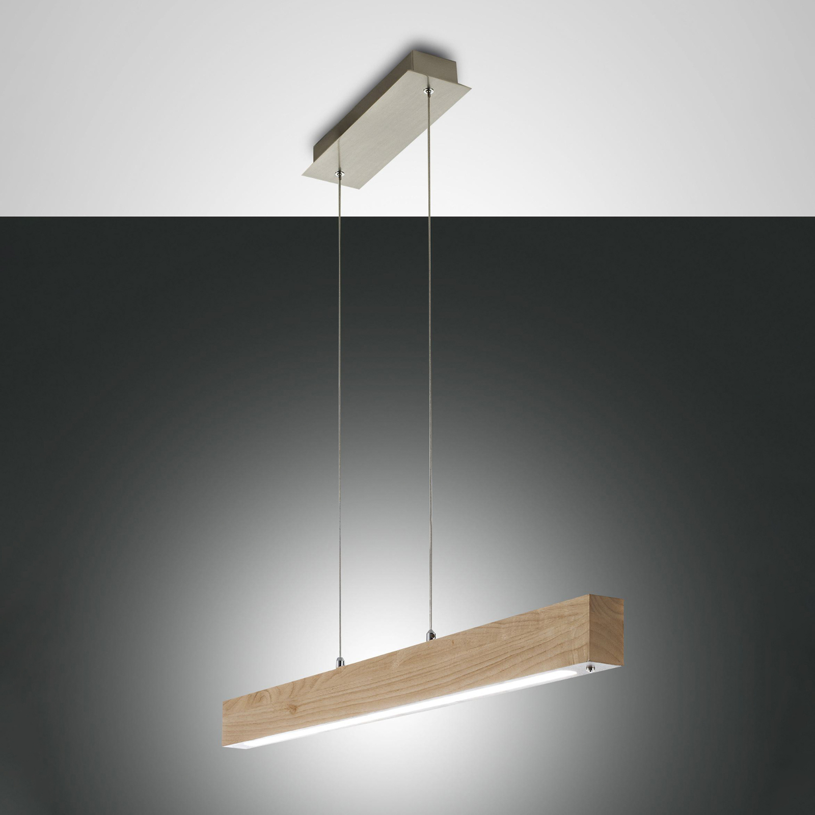 Badia LED κρεμαστό φωτιστικό, dimmer αφής, ξύλο δρυός, μήκος 110 cm