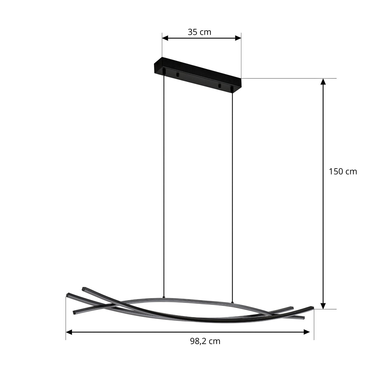 Suspension LED Lucande Sayori, 98 cm, noir, à intensité variable