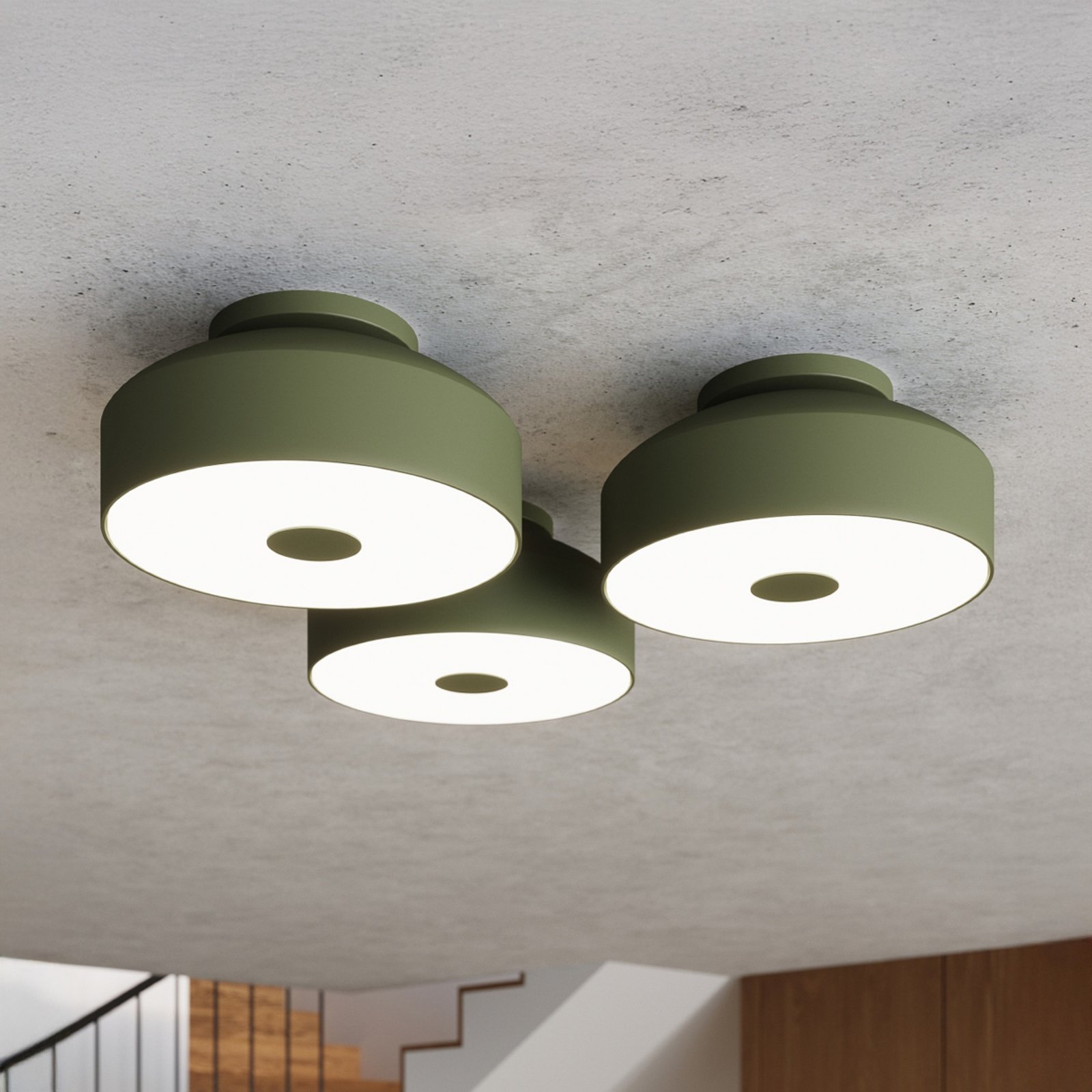 Taklampe CLARO, olivengrønn, Ø 30 cm, metall, 4 x E27