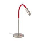 Rocco LED stolna lampa, mat nikal, savitljiva ruka crvena