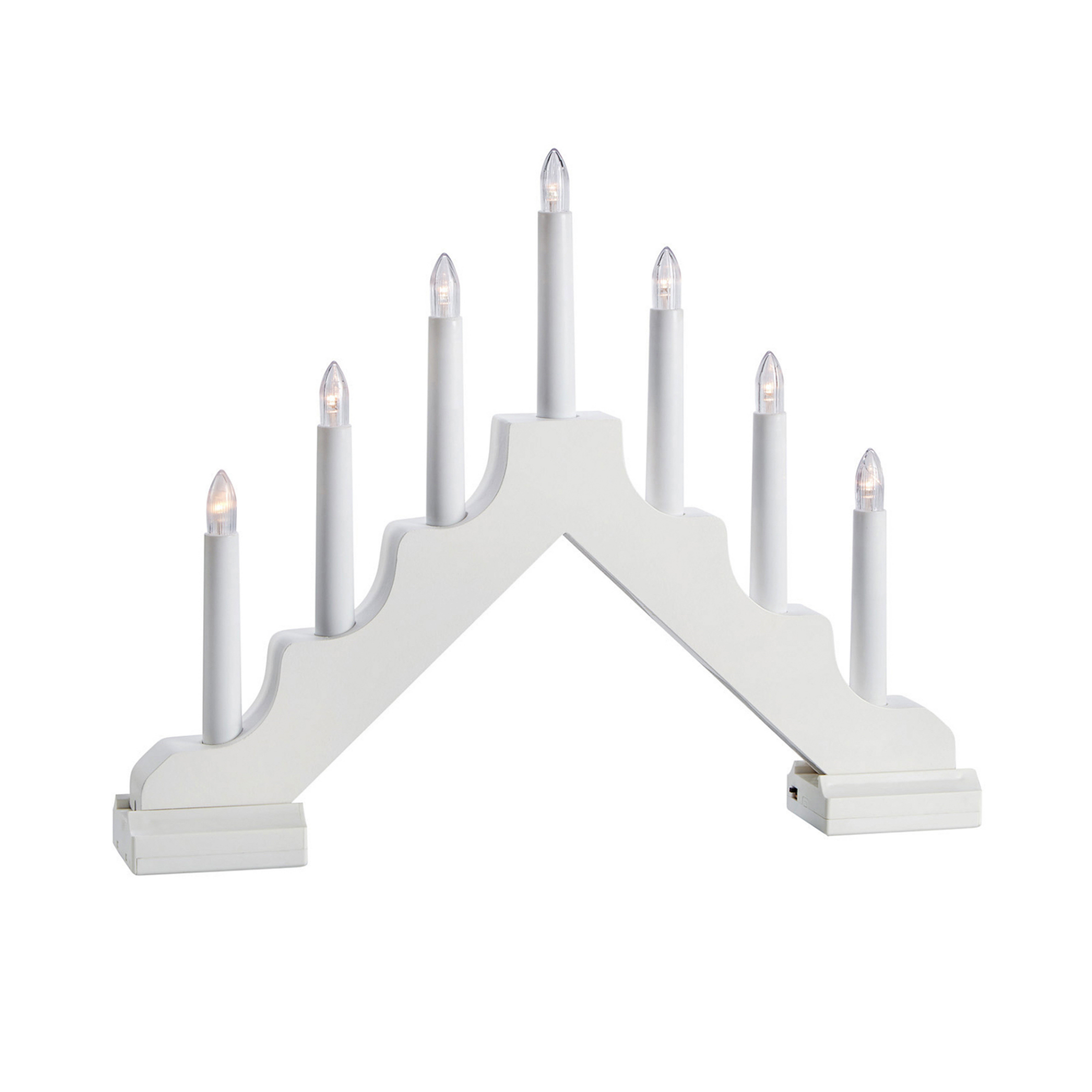 Дървен LED свещник Evelin, 7 светлини, бял