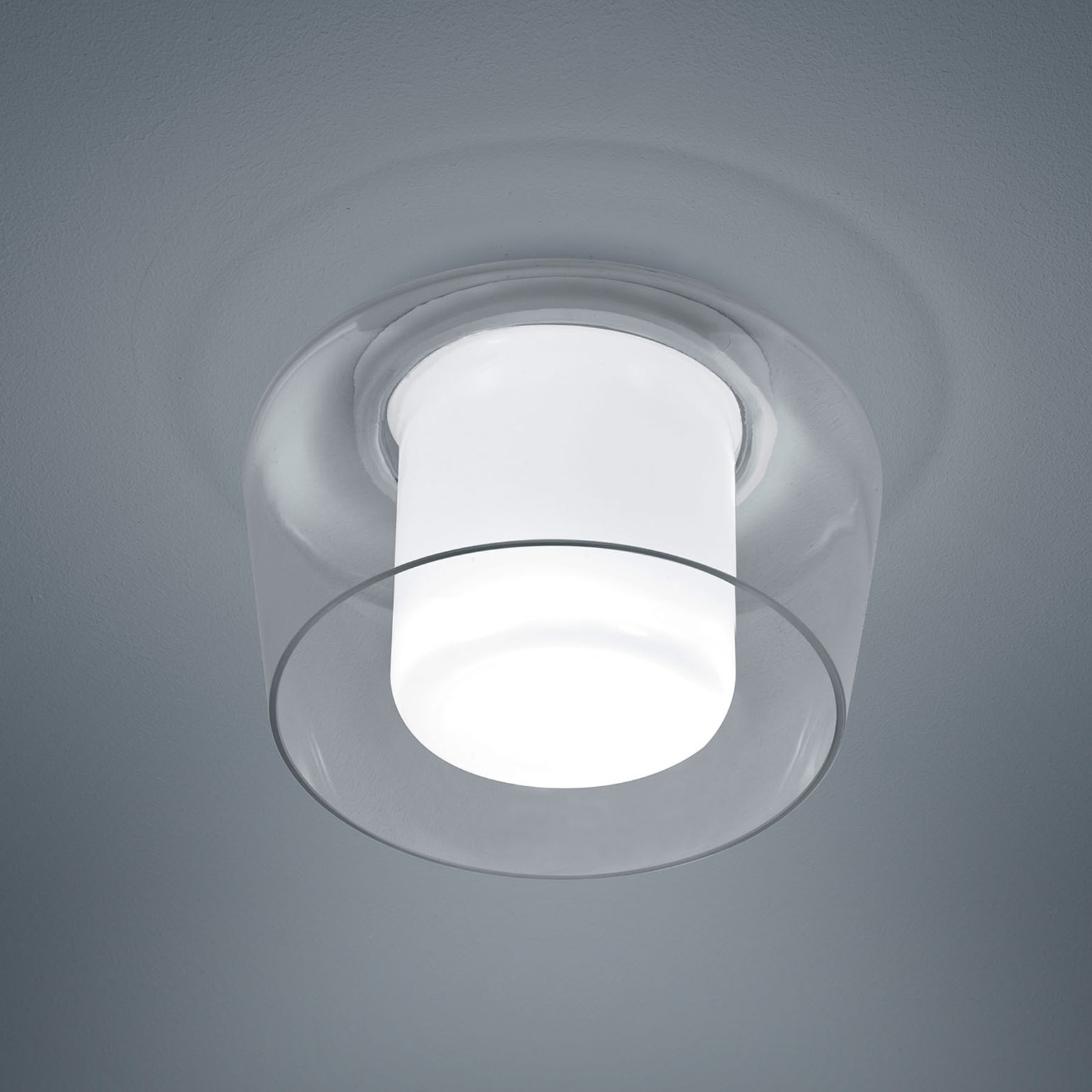 Helestra Canio glass ceiling light, clear outside, for Living / Dining Room, glass, metal, E27, 60 W, energy efficiency: A++, H: 19 cm