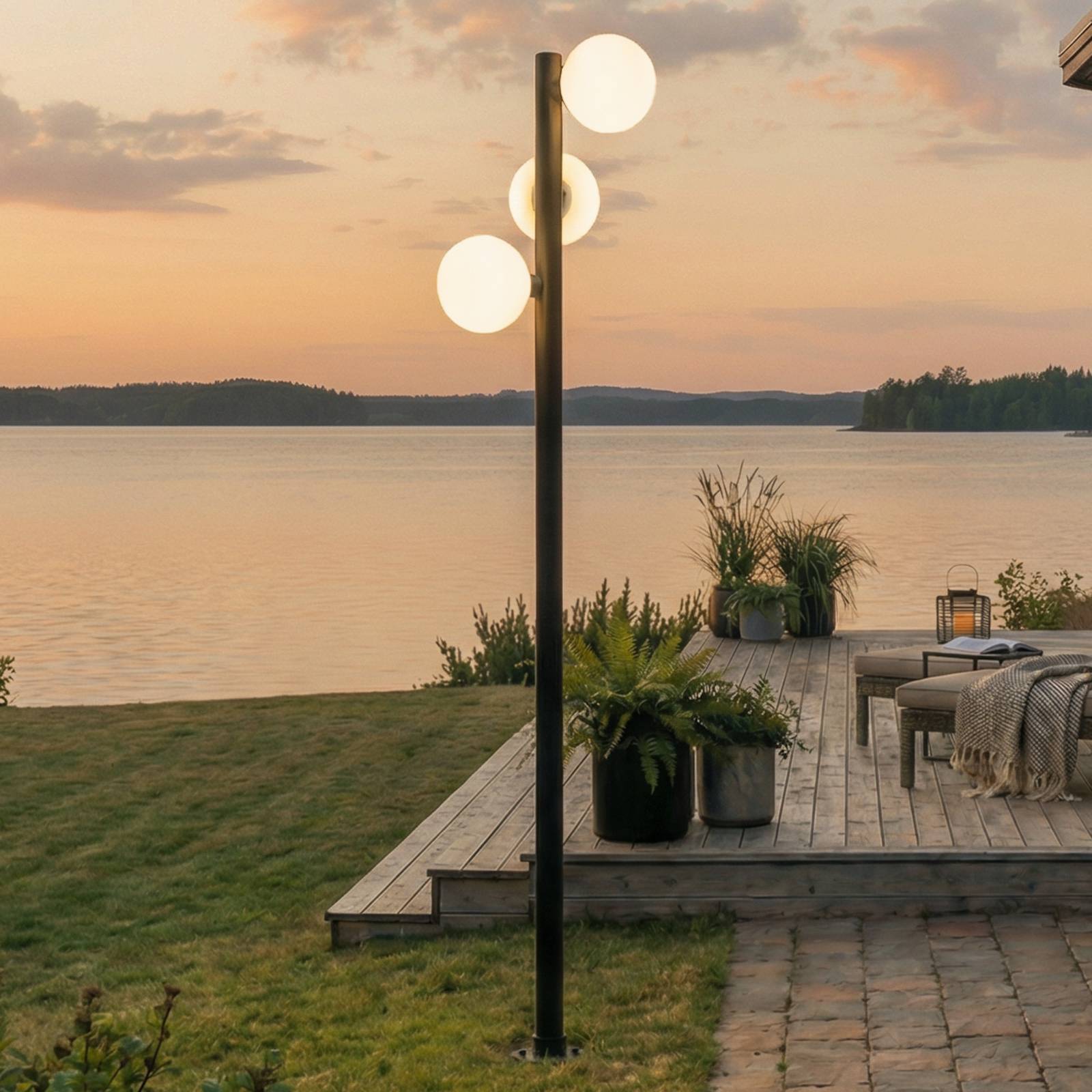 Luminaire d'extérieur LED Lucande Asane, noir, à 3 lampes, 222 cm, CCT