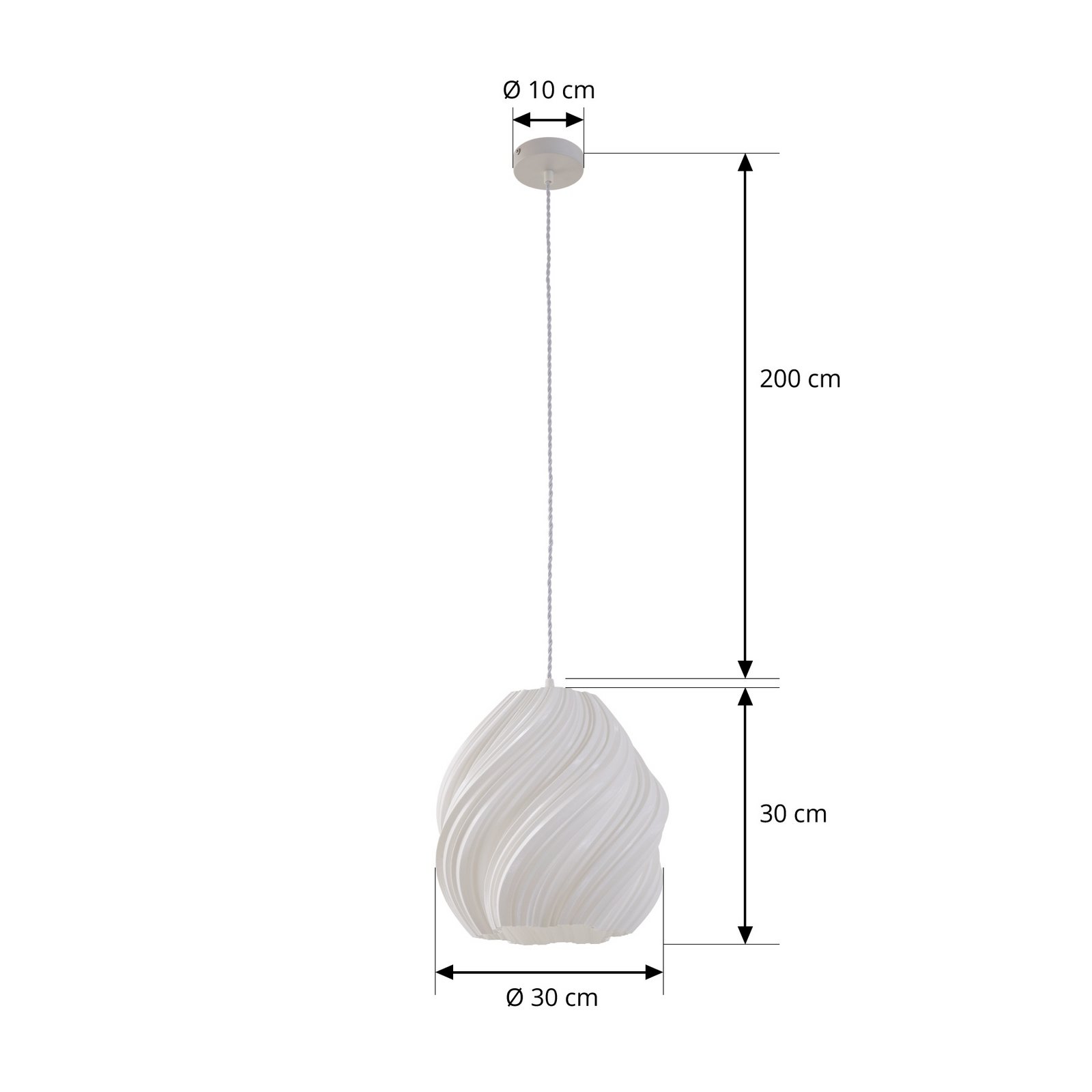 Lindby hanglamp Nuvia, Ø 30 cm, wit, gedraaid