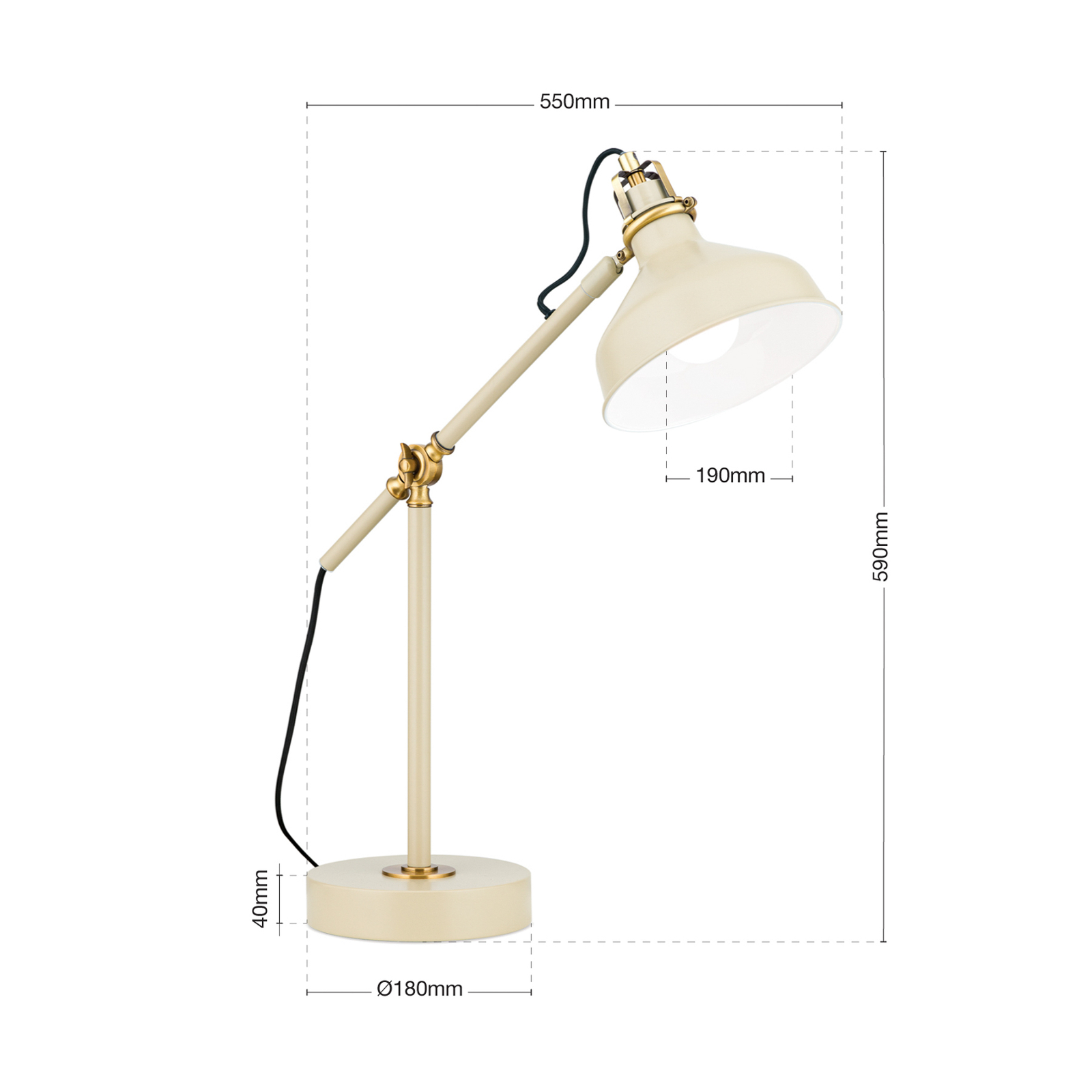 Stolná lampa Schiller, khaki, kov, výška 59 cm, nastaviteľná