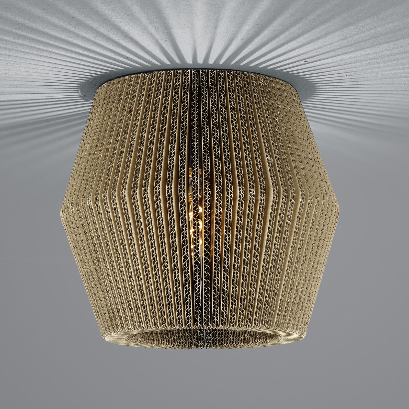Layer ceiling light made of cardboard, double truncated cone