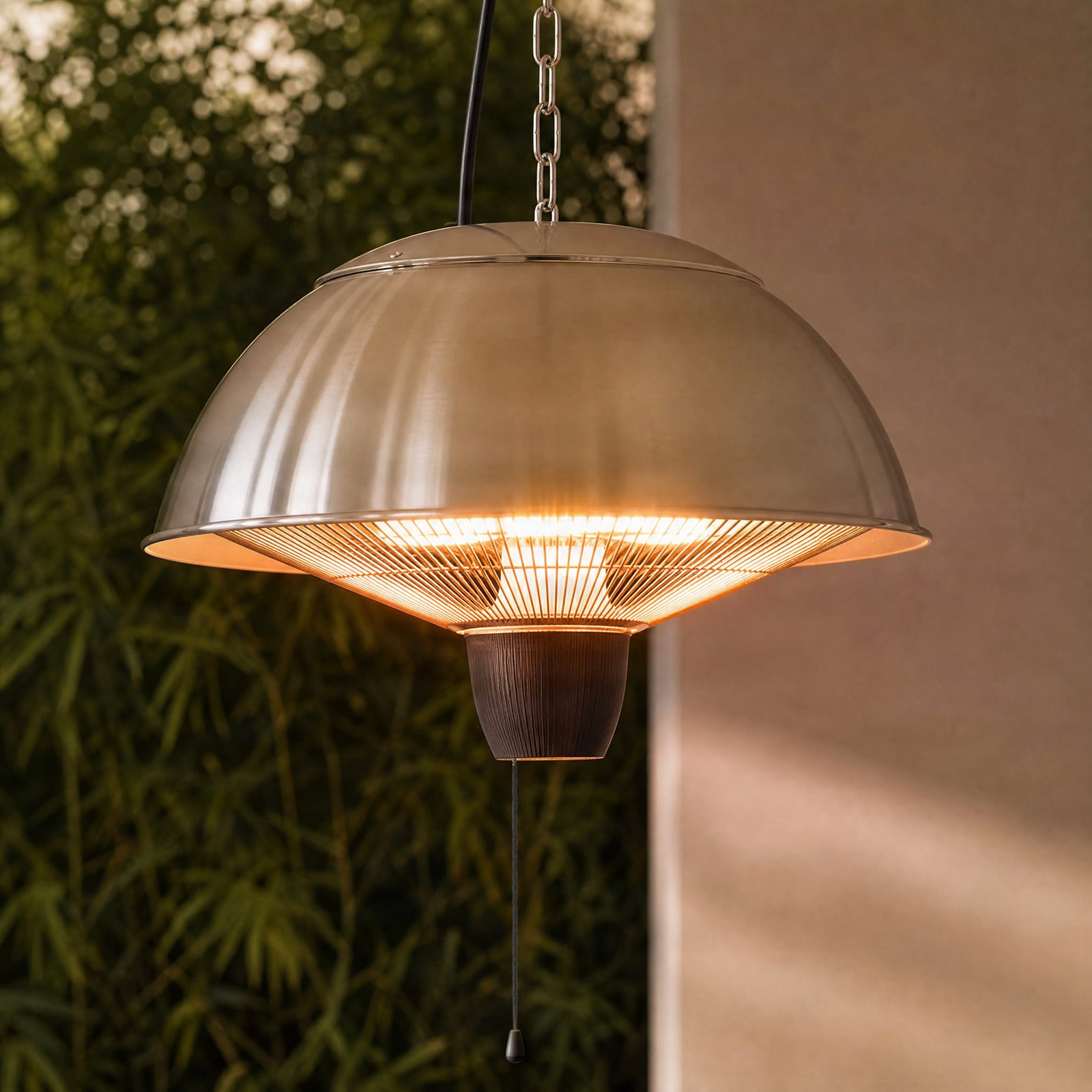 Lucande Theriona hangende terrasverwarmer, zilver, Ø 42 cm, IP24