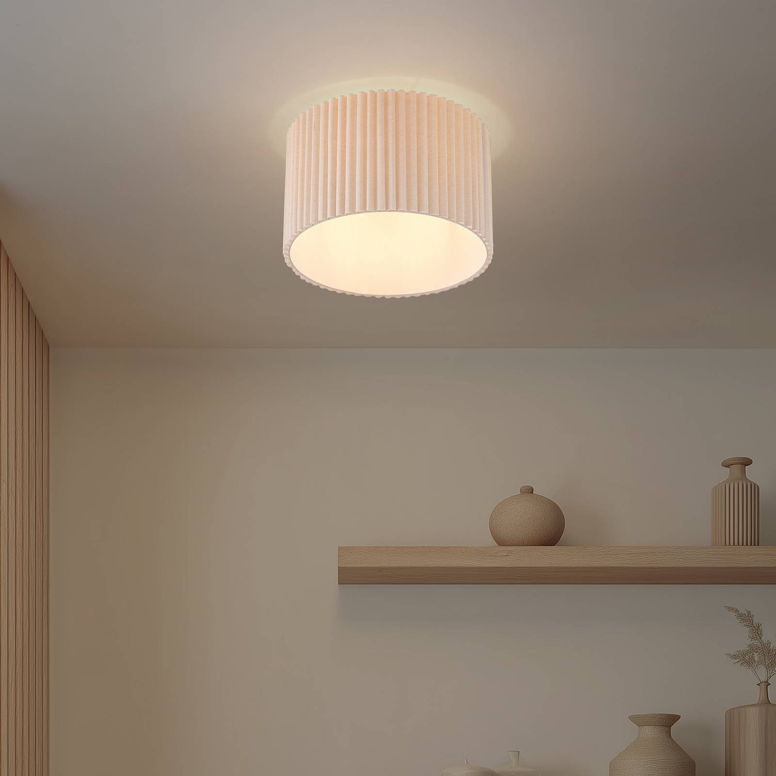 Lindby Lampka sufitowa Libbie, Ø 45 cm, len, kolor kremowy