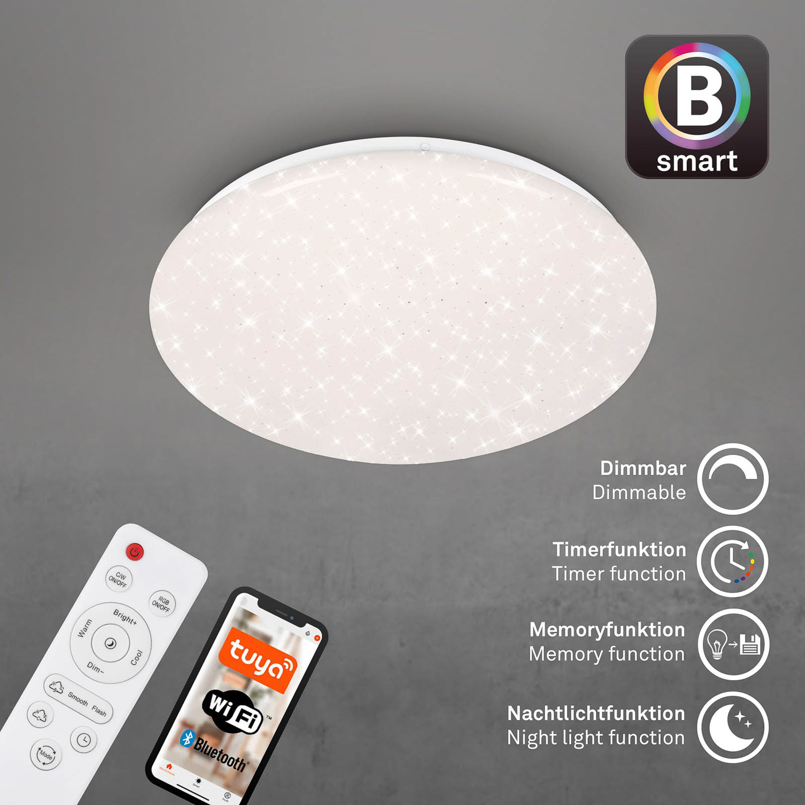 Barny S LED ceiling light, dimmable, CCT, RGB