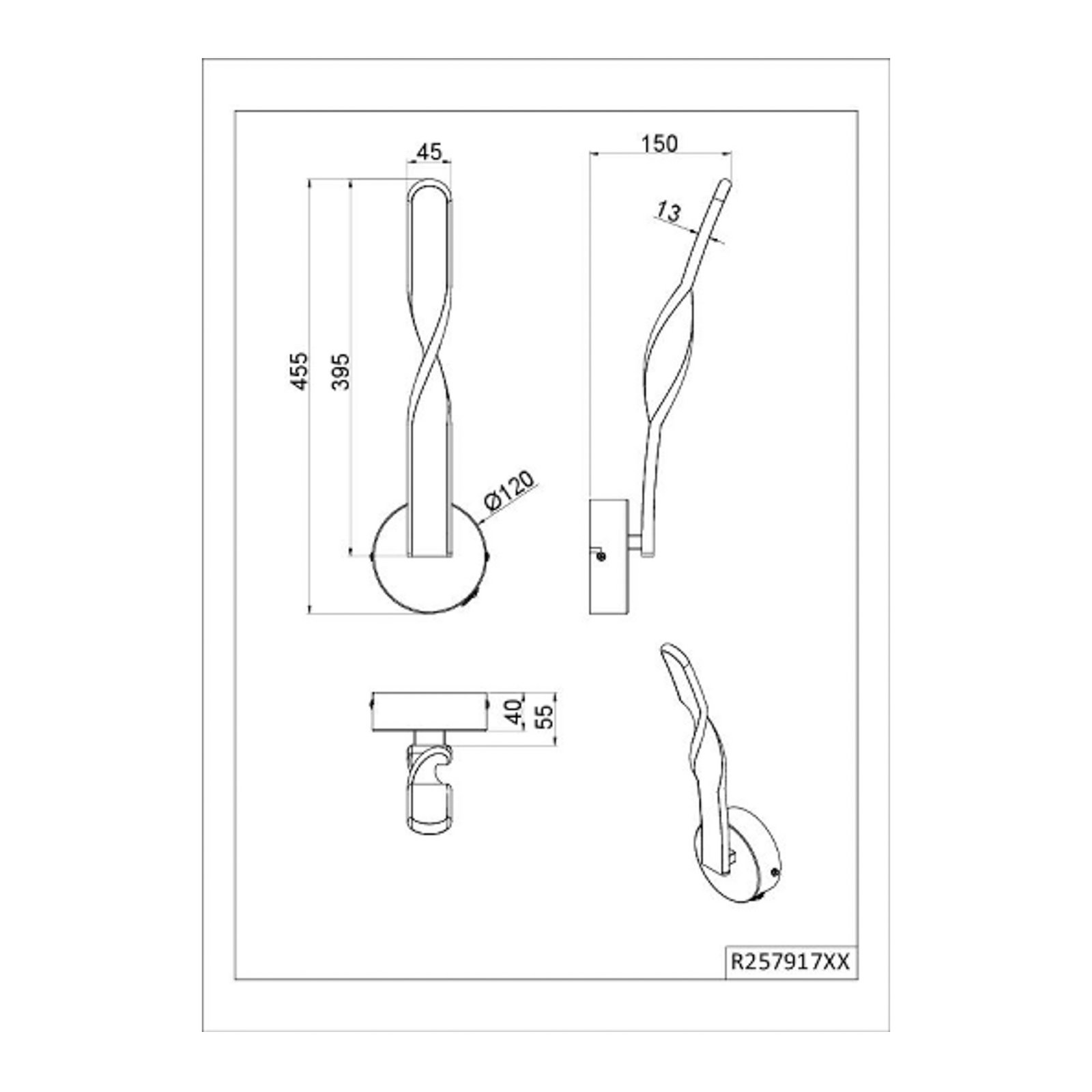 LED wall light Ginko, sand, metal, height 45.5 cm