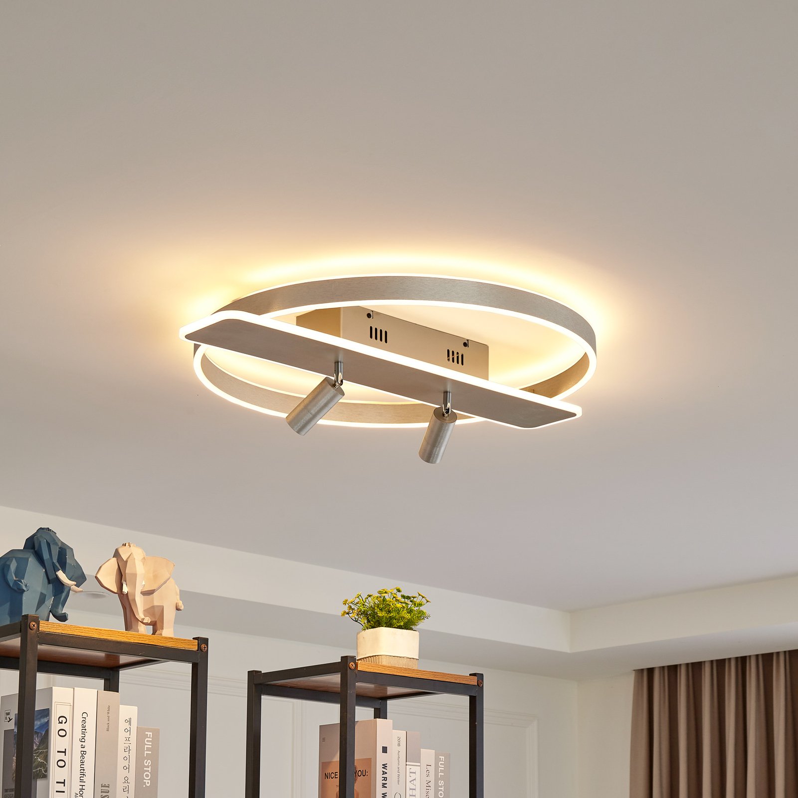 Lucande Stigla LED plafondlamp, rond, nikkel