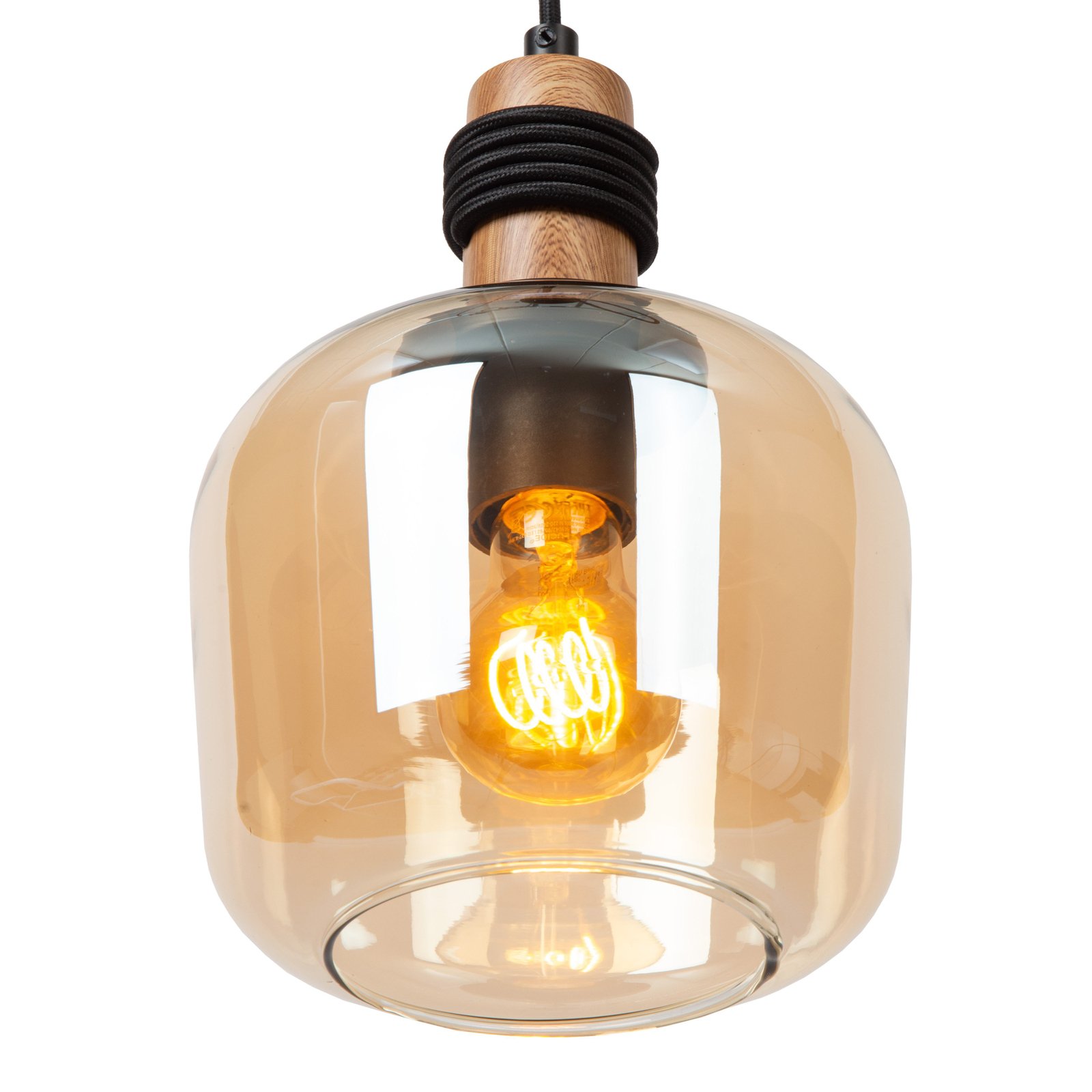 Ilona pendant light, glass, black/amber, 3-bulb