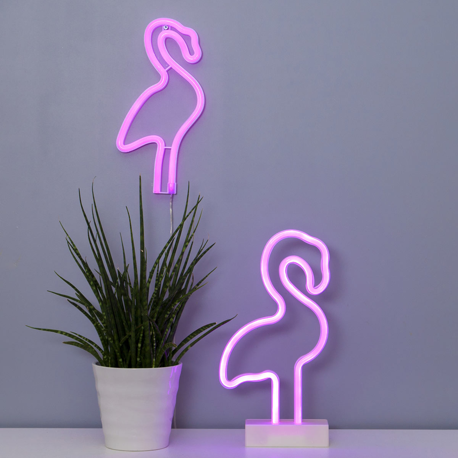 Neonlight flamingo LED decorative light with timer Lights.co.uk