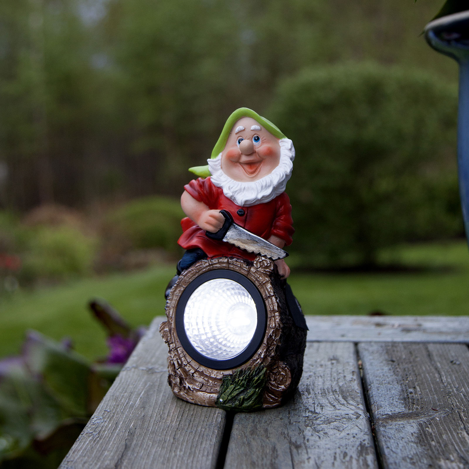 LED solar light Gnomy colourful/red plastic 21 cm lumberjack