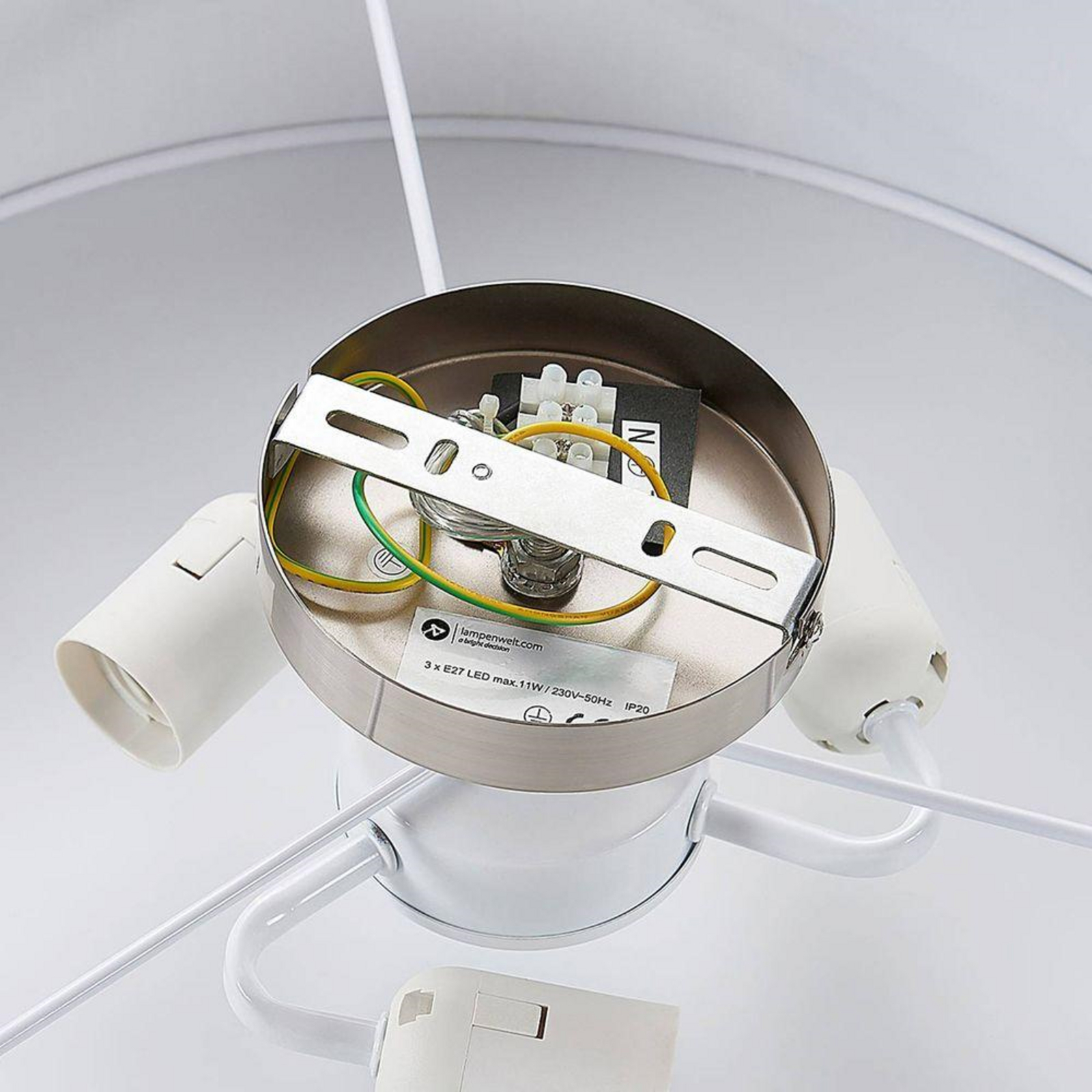 Lindby ceiling light Sebatin, Ø 50 cm, light brown, fabric, E27