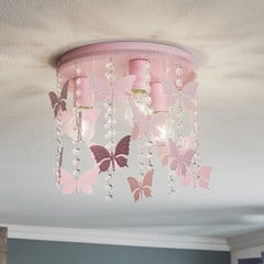Loftlampe Angelica i pink med sommerfugle