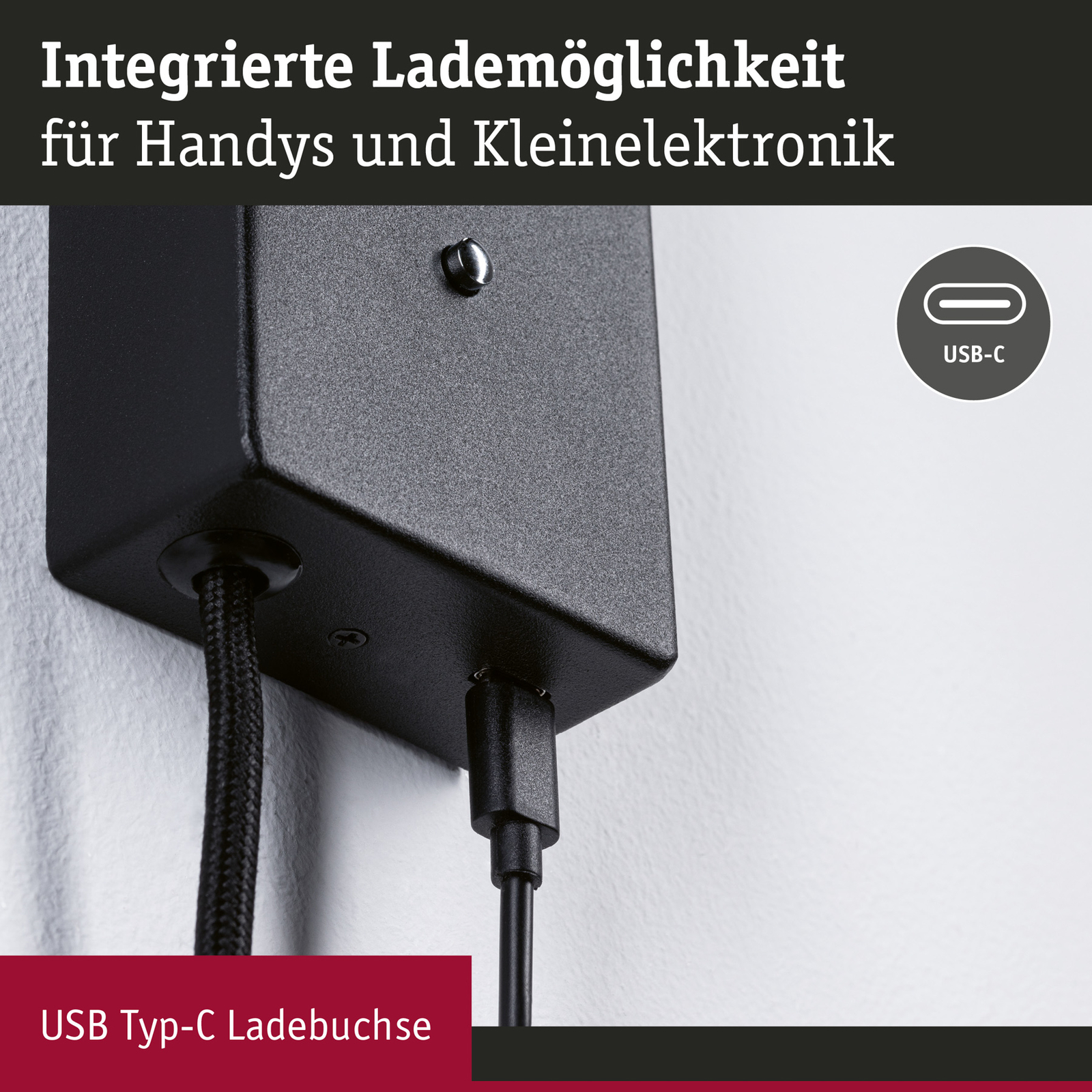 Paulmann Hulda USB spot LED parete 3-step-dim nero