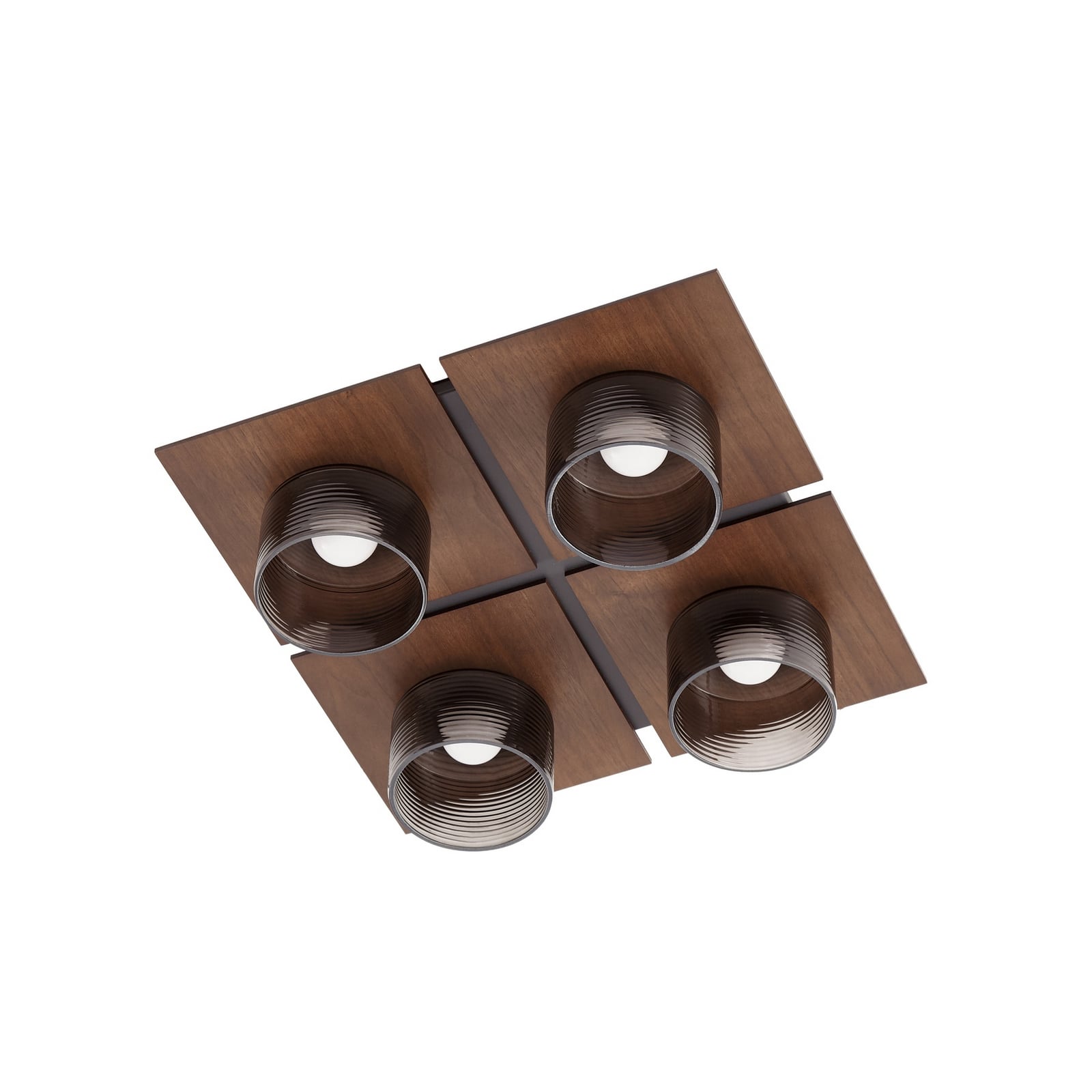 Eiko LED ceiling light, walnut/smoke grey, glass, 42 cm, angular - Lucande