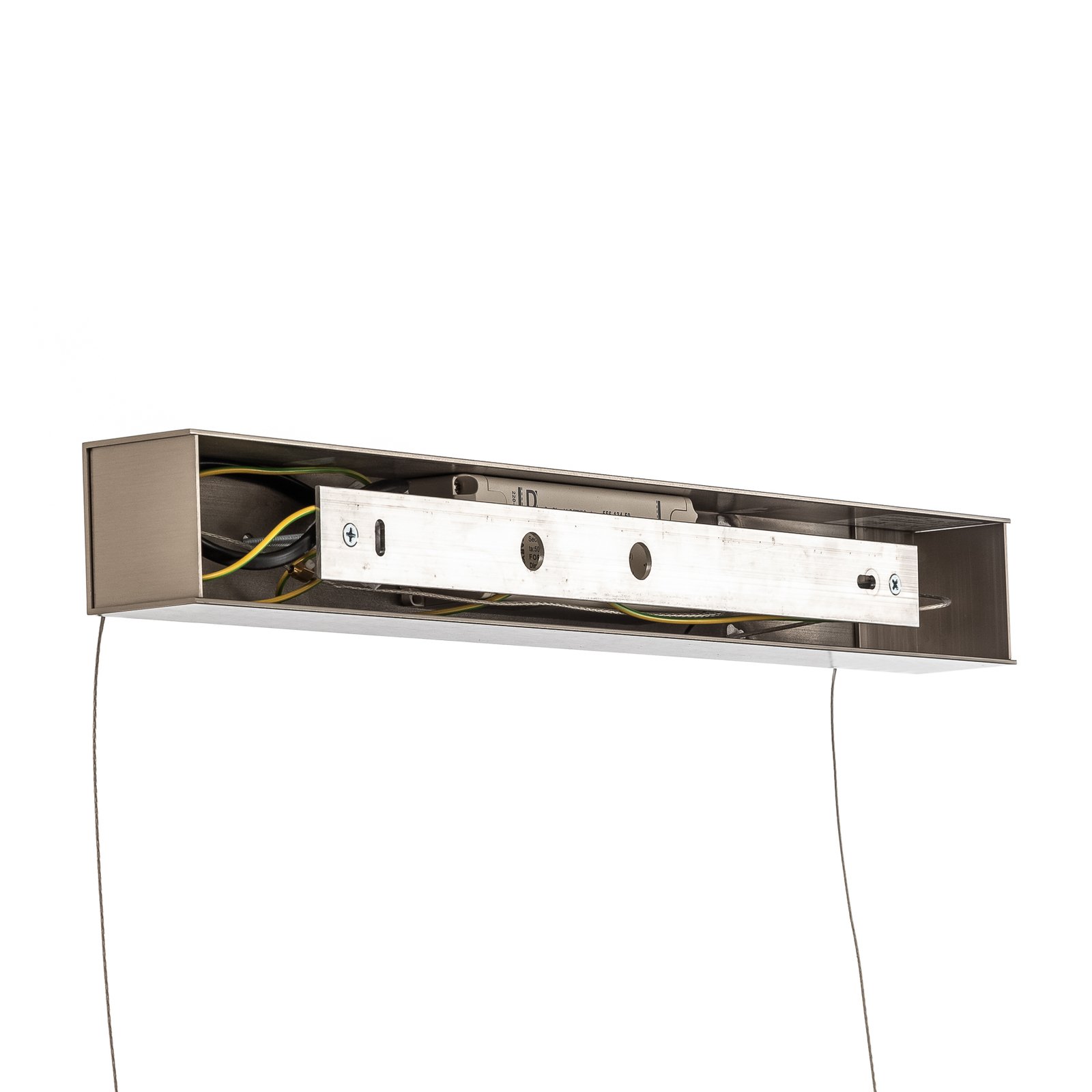 Candeeiro de suspensão LED Quitani Kiera, carvalho/níquel, 138 cm