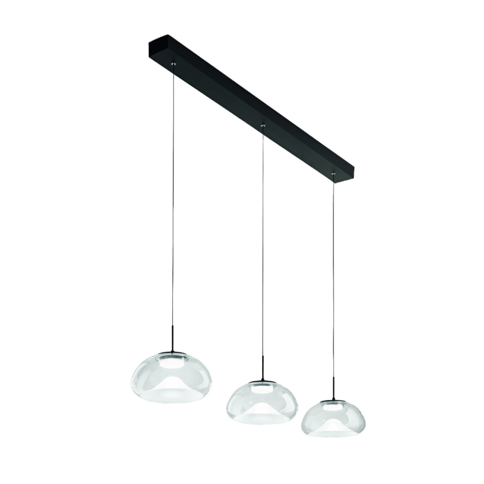 LED pendant light Brena, transparent, 3-bulb, dimmable, CCT