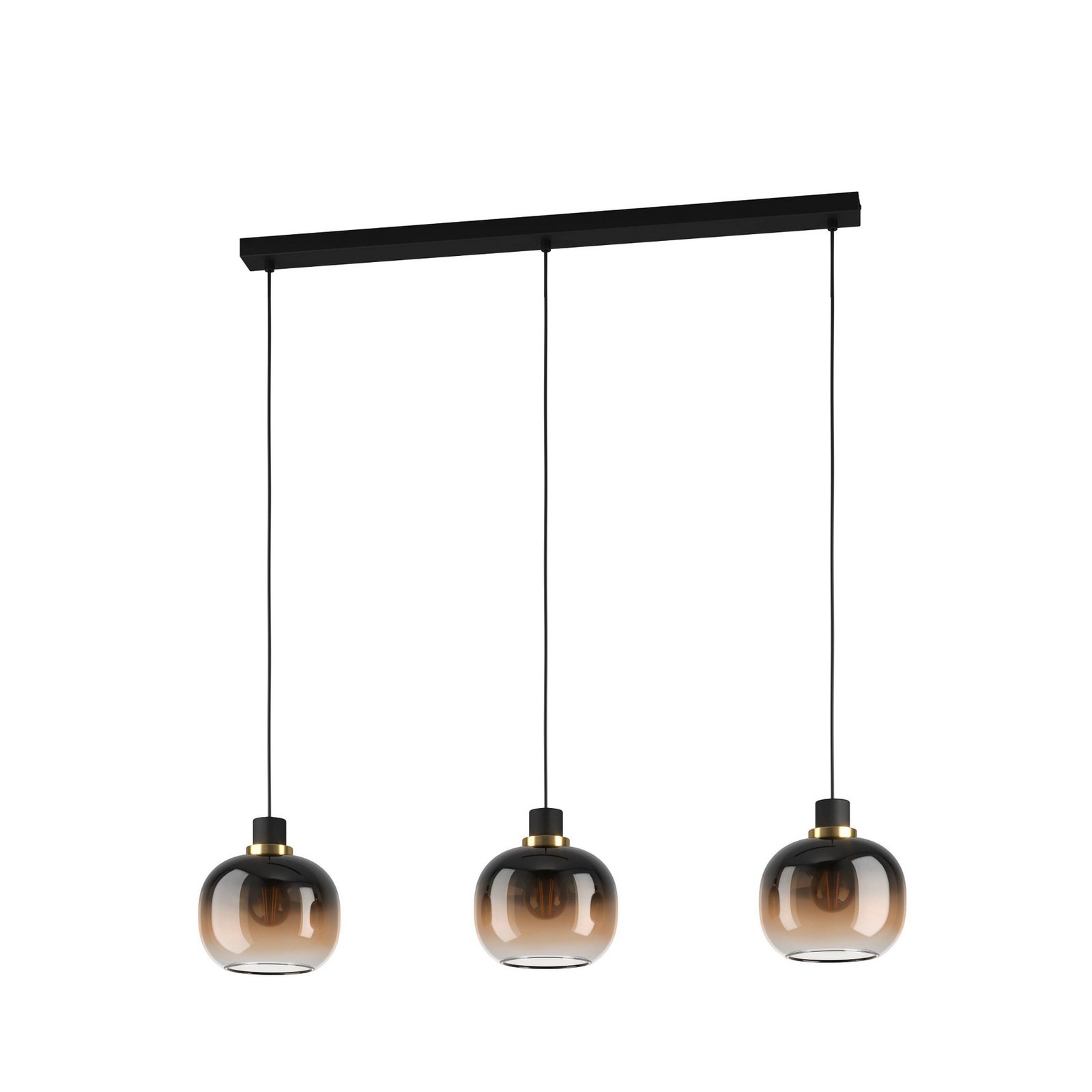 Oilella hanging light, black-brown, length 95 cm, glass, 3-bulb.