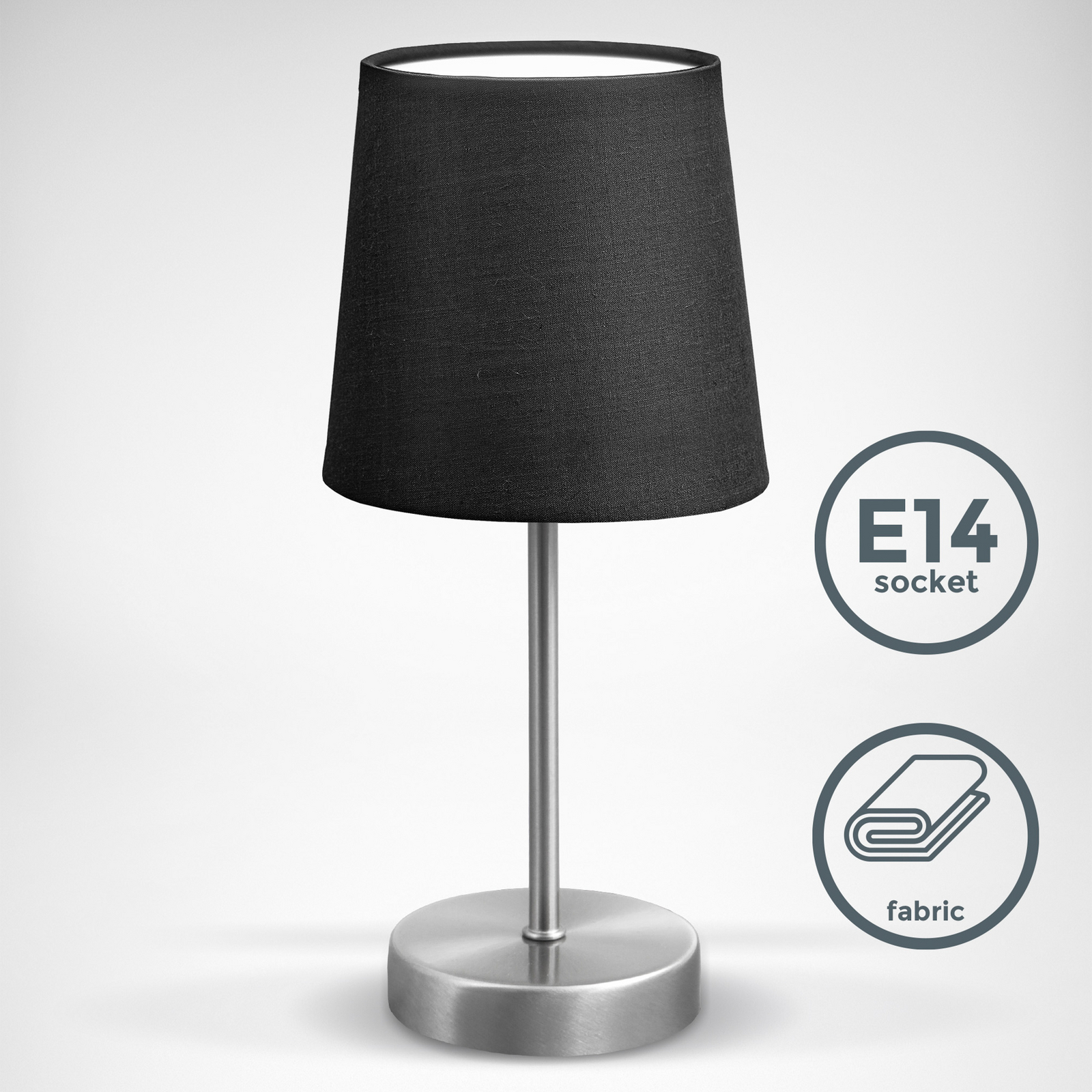 Lampe à poser Kaneo, noire, hauteur 30,8 cm, métal et tissu, culot E14 Lampe à poser Kaneo, noire, hauteur 30,8 cm, métal et tissu, culot E14