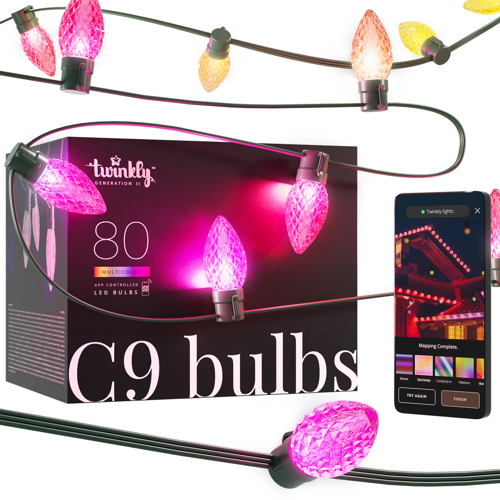 Twinkly Faceted C9 svetelná LED reťaz RGB, 24 m