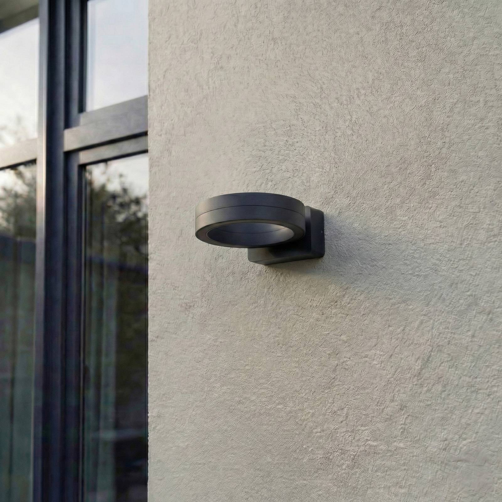 Lindby kinkiet zewnętrzny LED Selviro, antracyt, Ø 20 cm, IP65