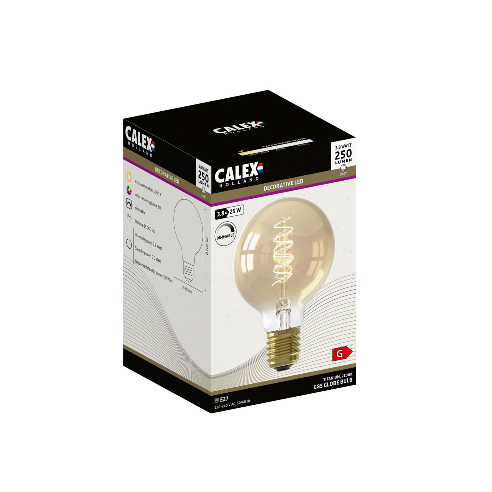 Calex E27 G80 3,8W LED-Filament Flex 821 gold dimm