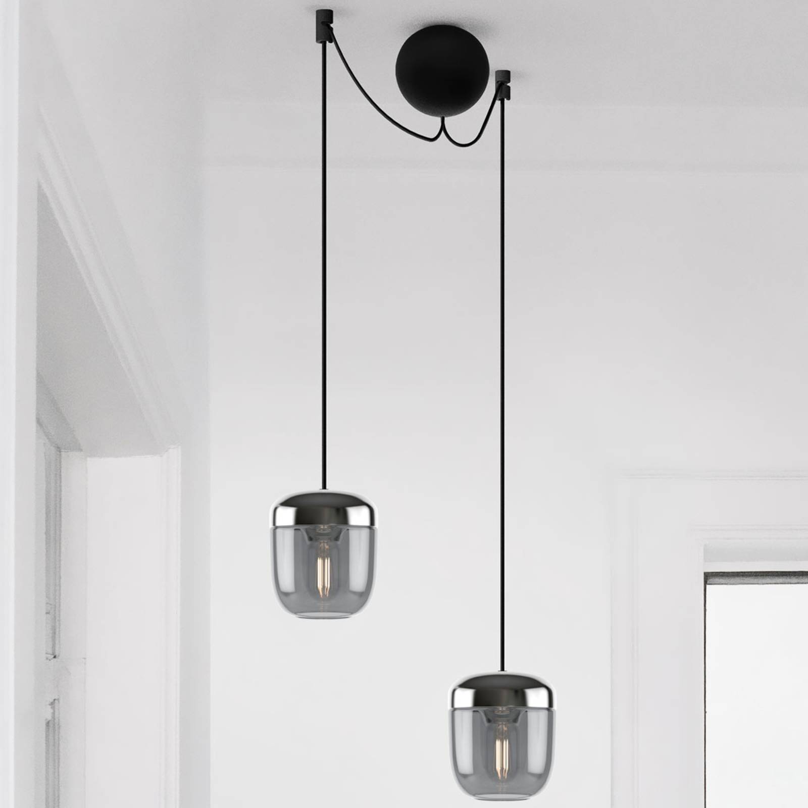 UMAGE Acorn suspension à 2 lampes gris fumée acier