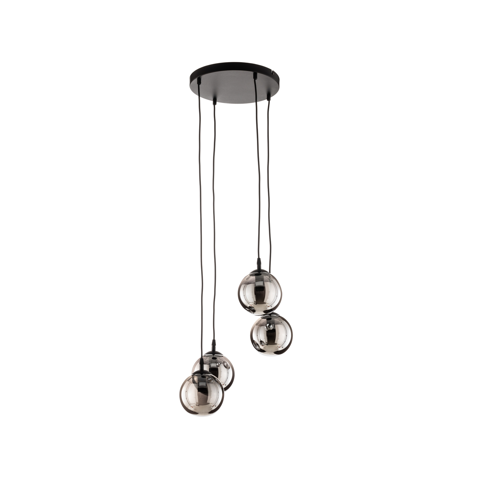 Glassy pendant light, 4-bulb, black, graphite, glass, E14