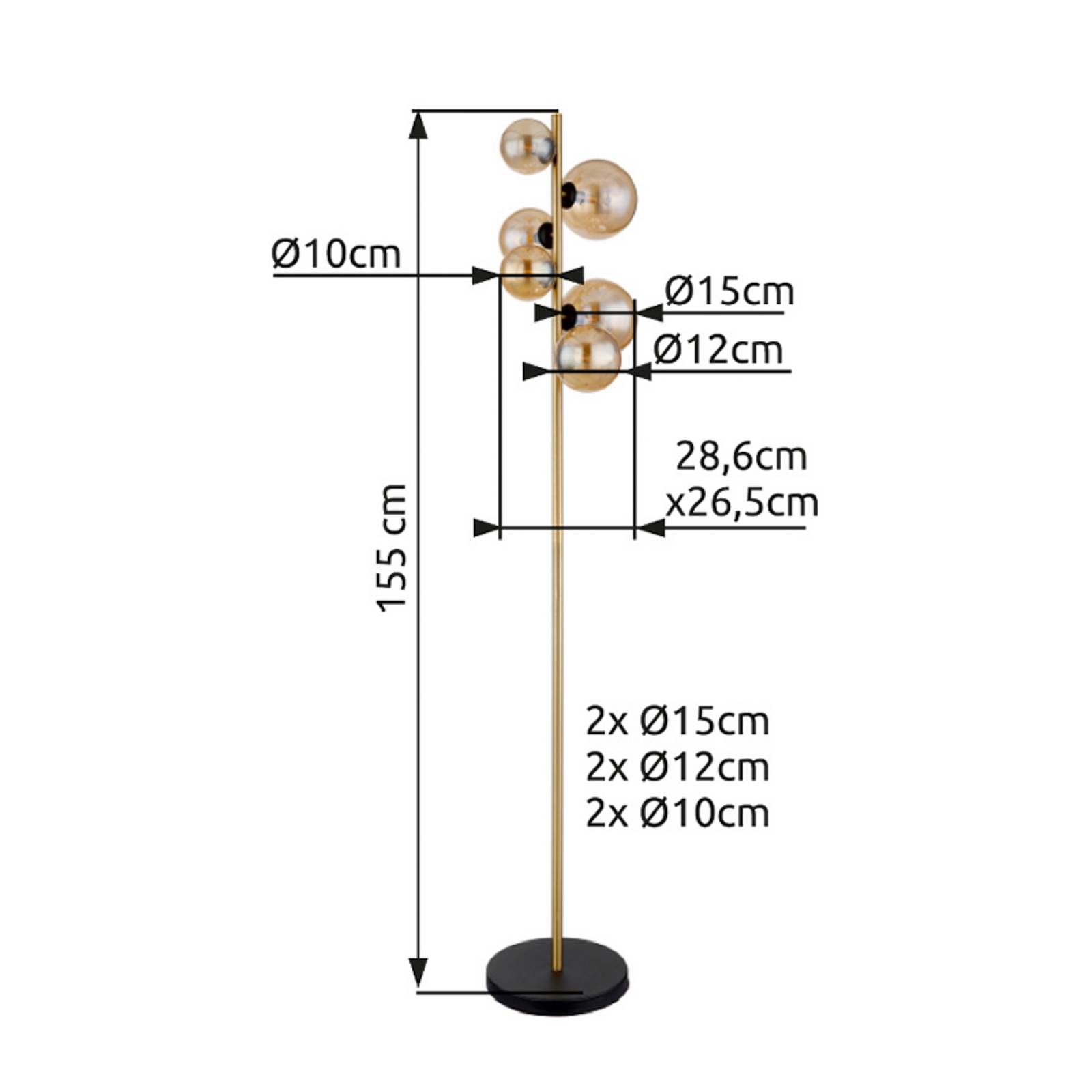 Lampa stojąca Riha, wysokość 155 cm, kolor bursztynowy/mosiężny, metal