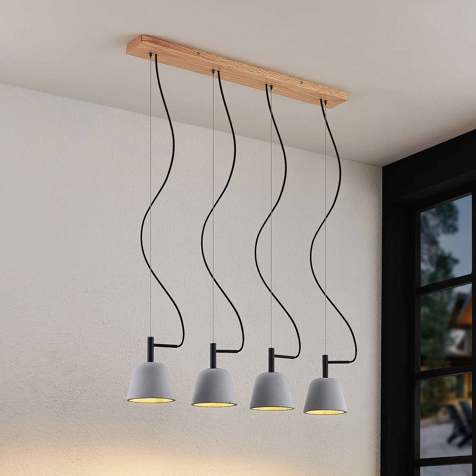 Lucande Otavis hanging light, concrete, 4-bulb