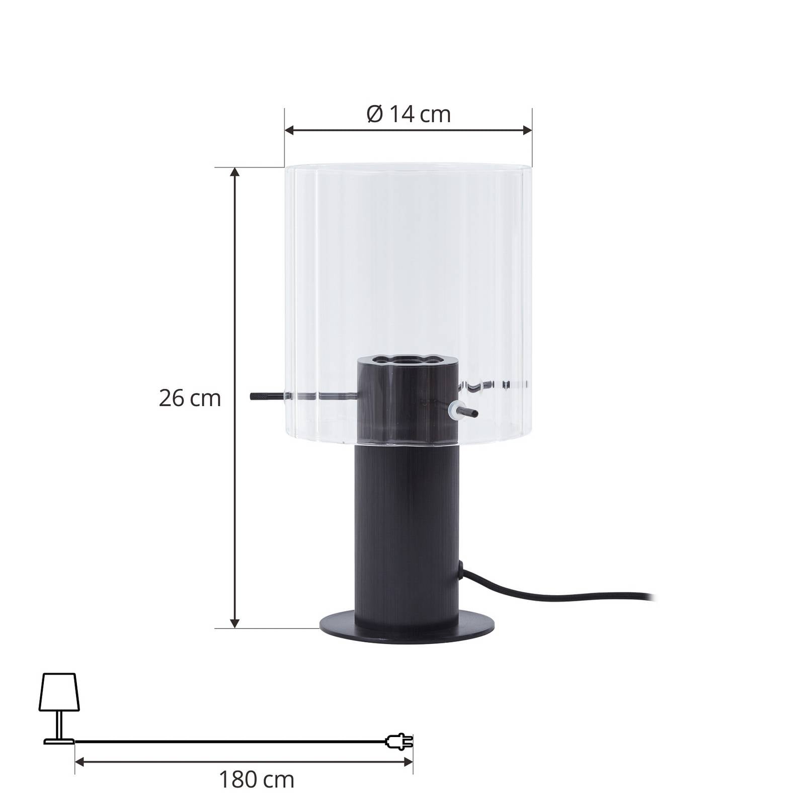  Lucande Lucande Tischleuchte Eirian, Schwarz, Glas, ø 14 Cm, E27 