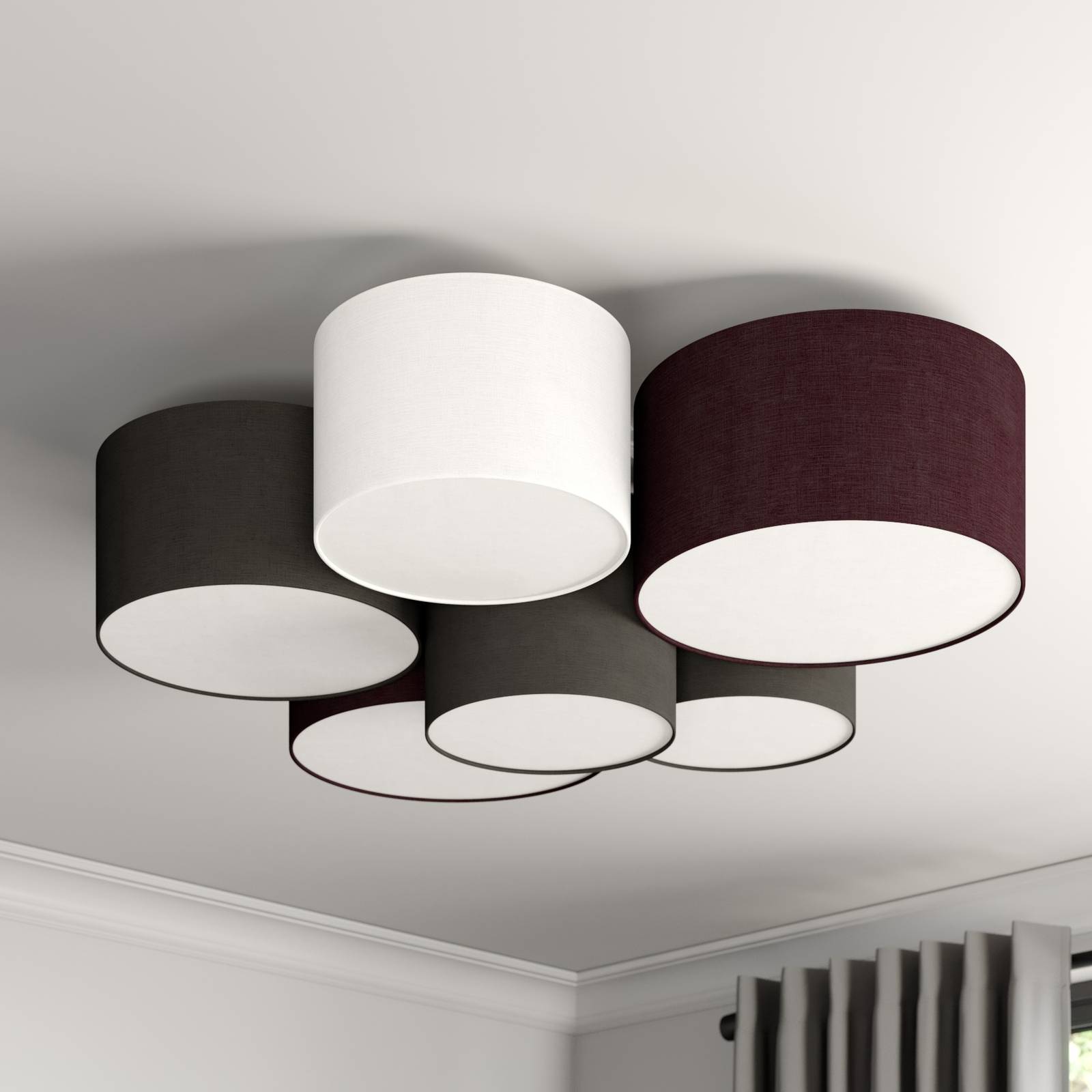 Lampa sufitowa Lindby Laurenz, Ø 99 cm, 6-punktowa, szary/brązowy
