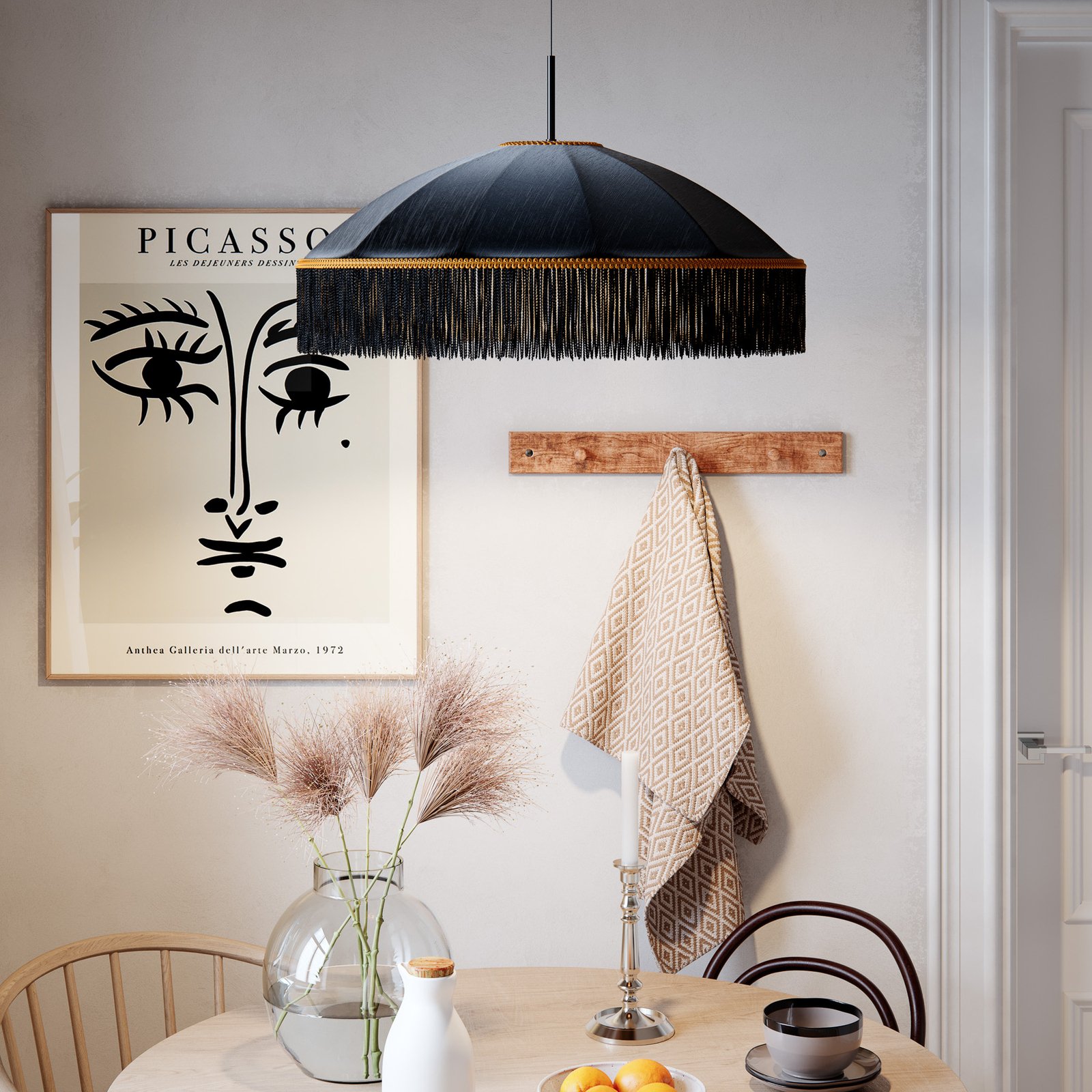 By Rydéns Francis pendant light, black, Ø 60 cm, textile