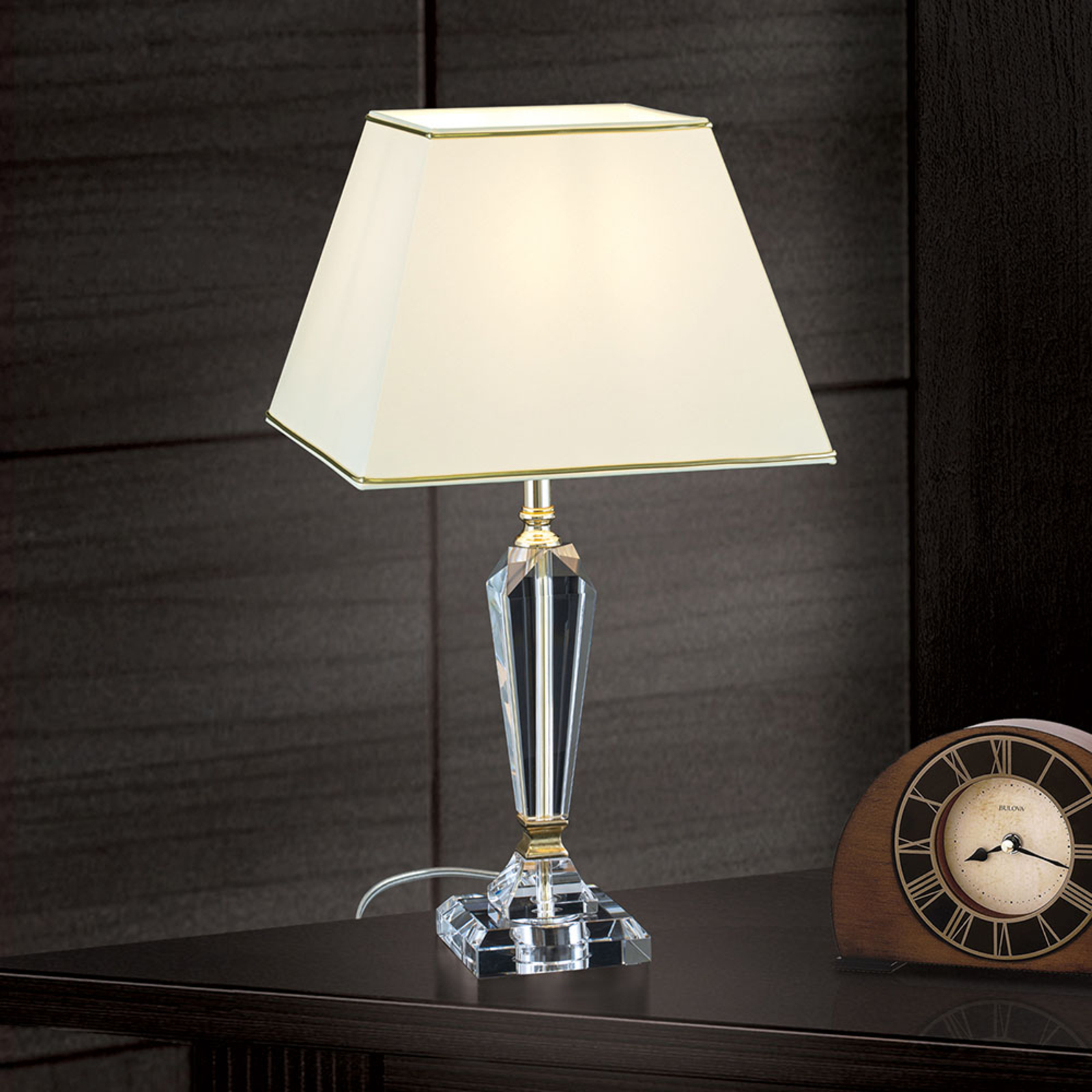 Orion Veronique table lamp, narrow base, cream/gold, for Living / Dining Room, chintz, K9 crystal glass, E27, 60 W, energy efficiency: A++, L: 31 cm, W: 31 cm, H: 57 cm