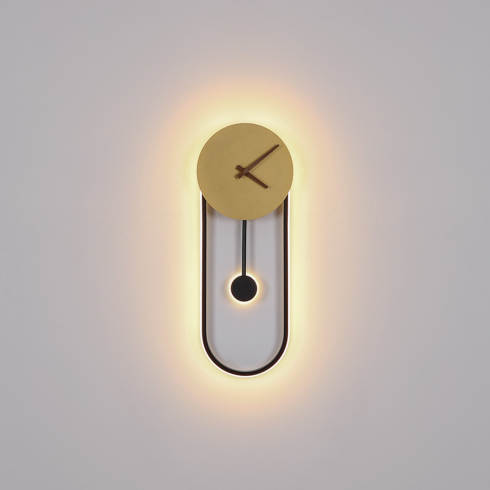 LED wandlamp Sussy met klok, zwart/goud