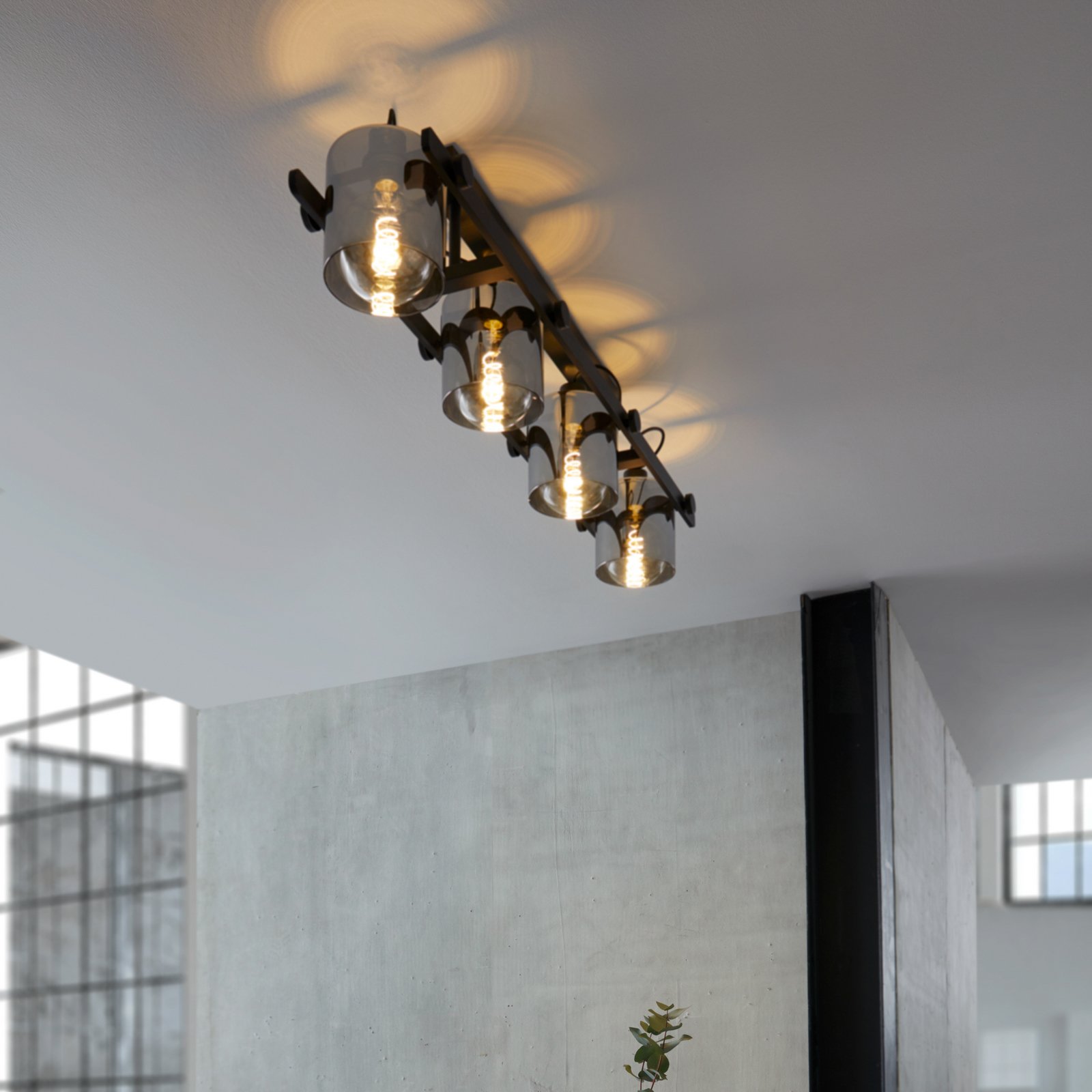 Plafonnier Hornwood 2, longueur 111 cm, noir, à 4 lampes