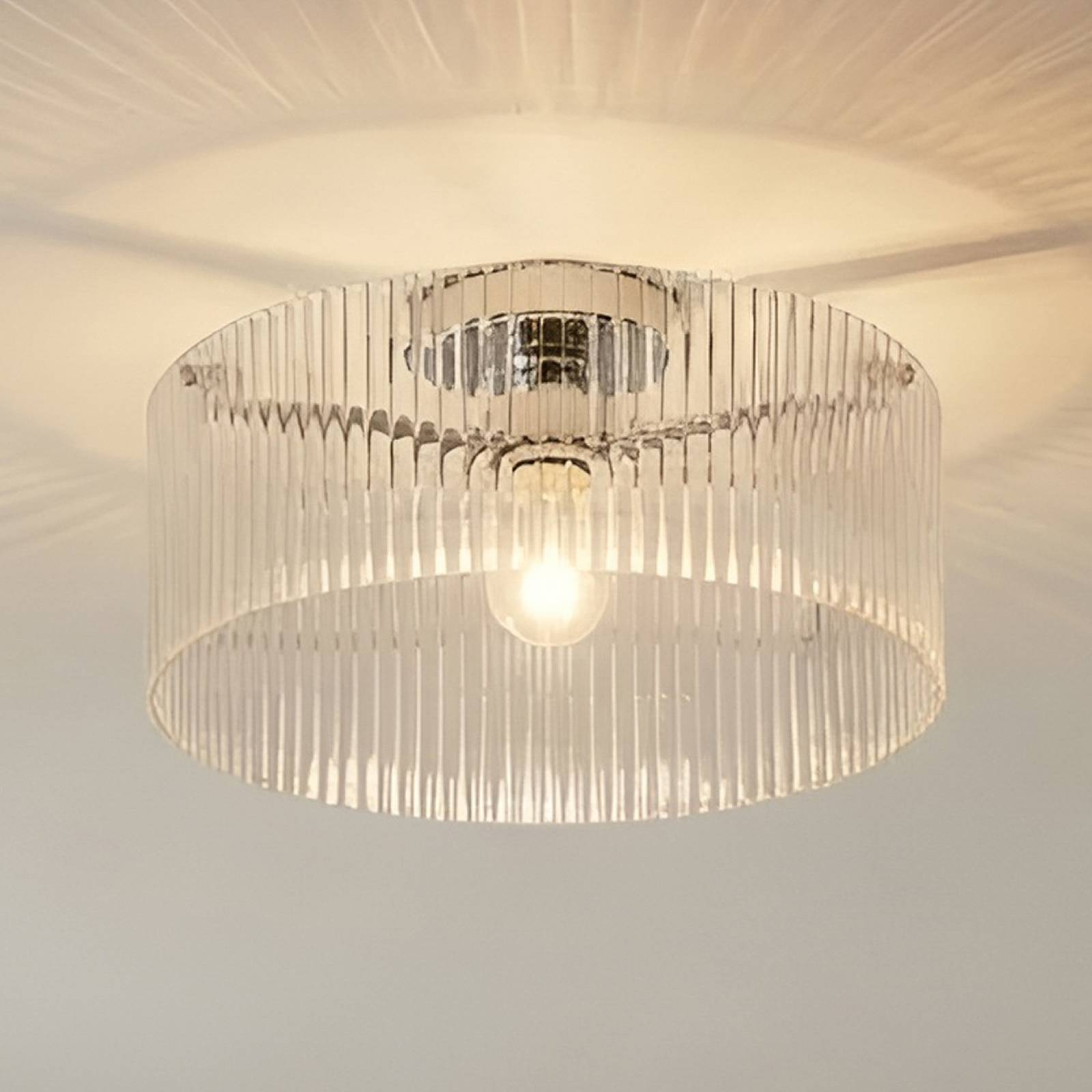 Lucande taklampe Meritt, krom/klar, Ø 40 cm, glass