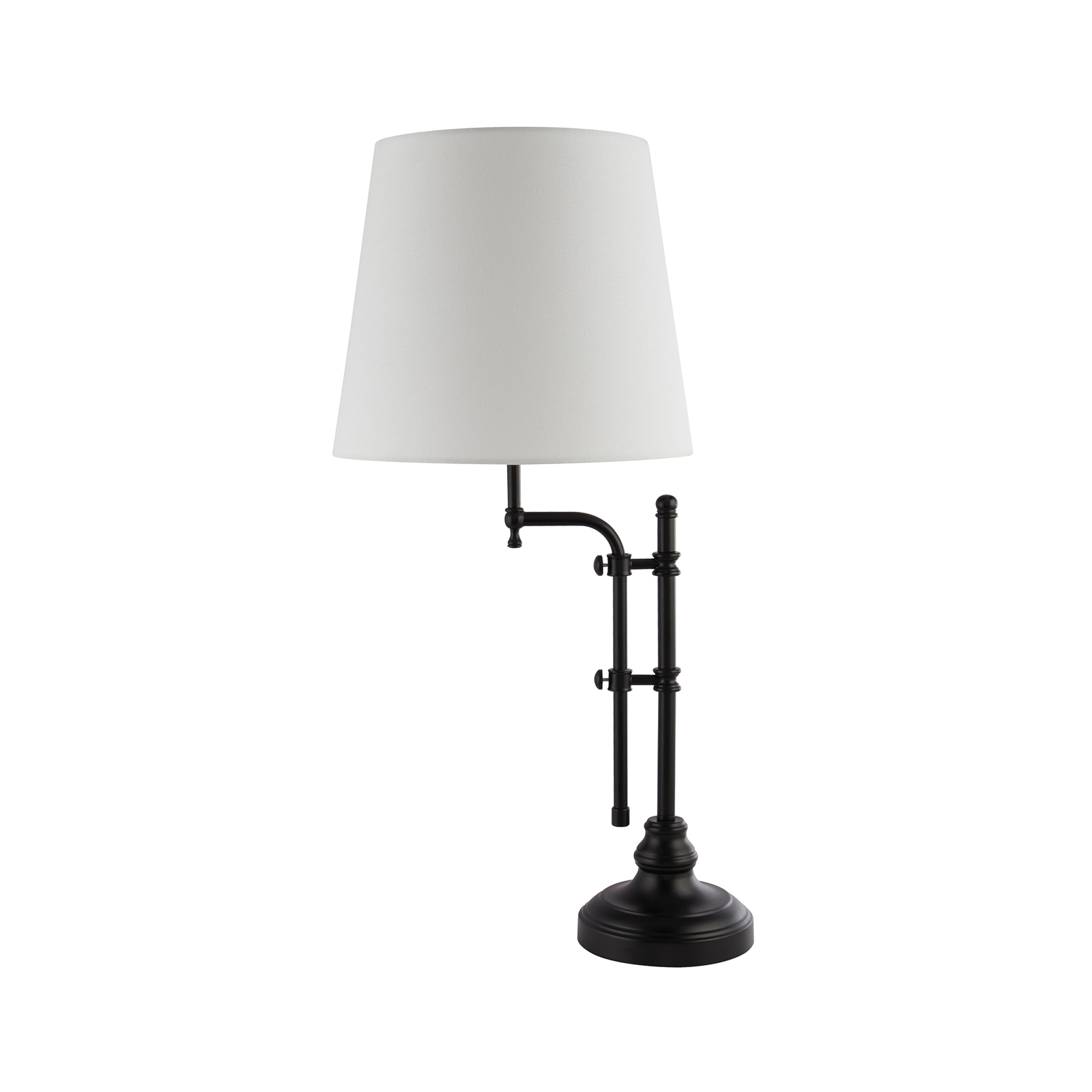 Munich table lamp, black/white, linen, E27, adjustable