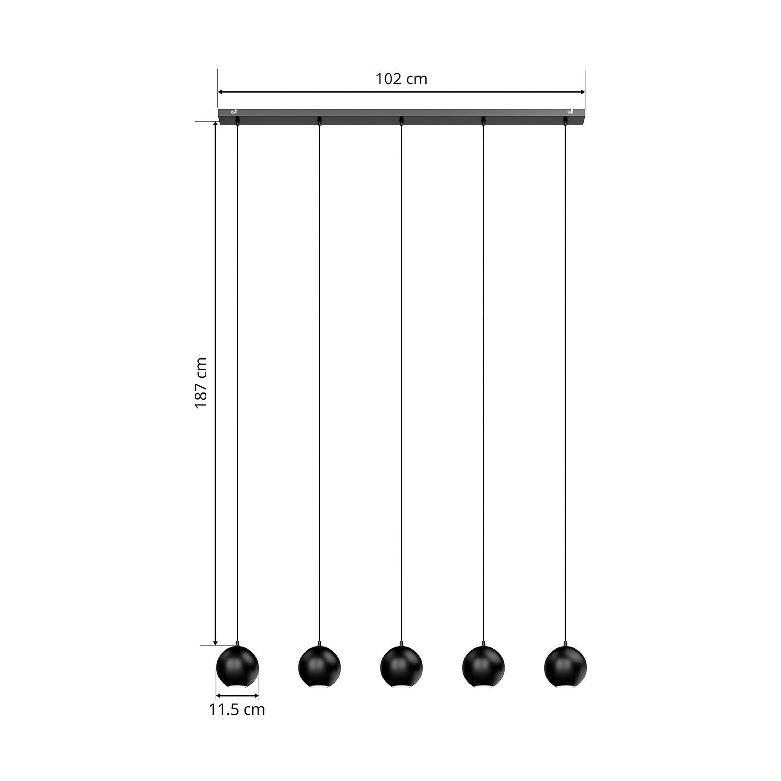 Suspension Midnight entièrement noire à 5 lampes