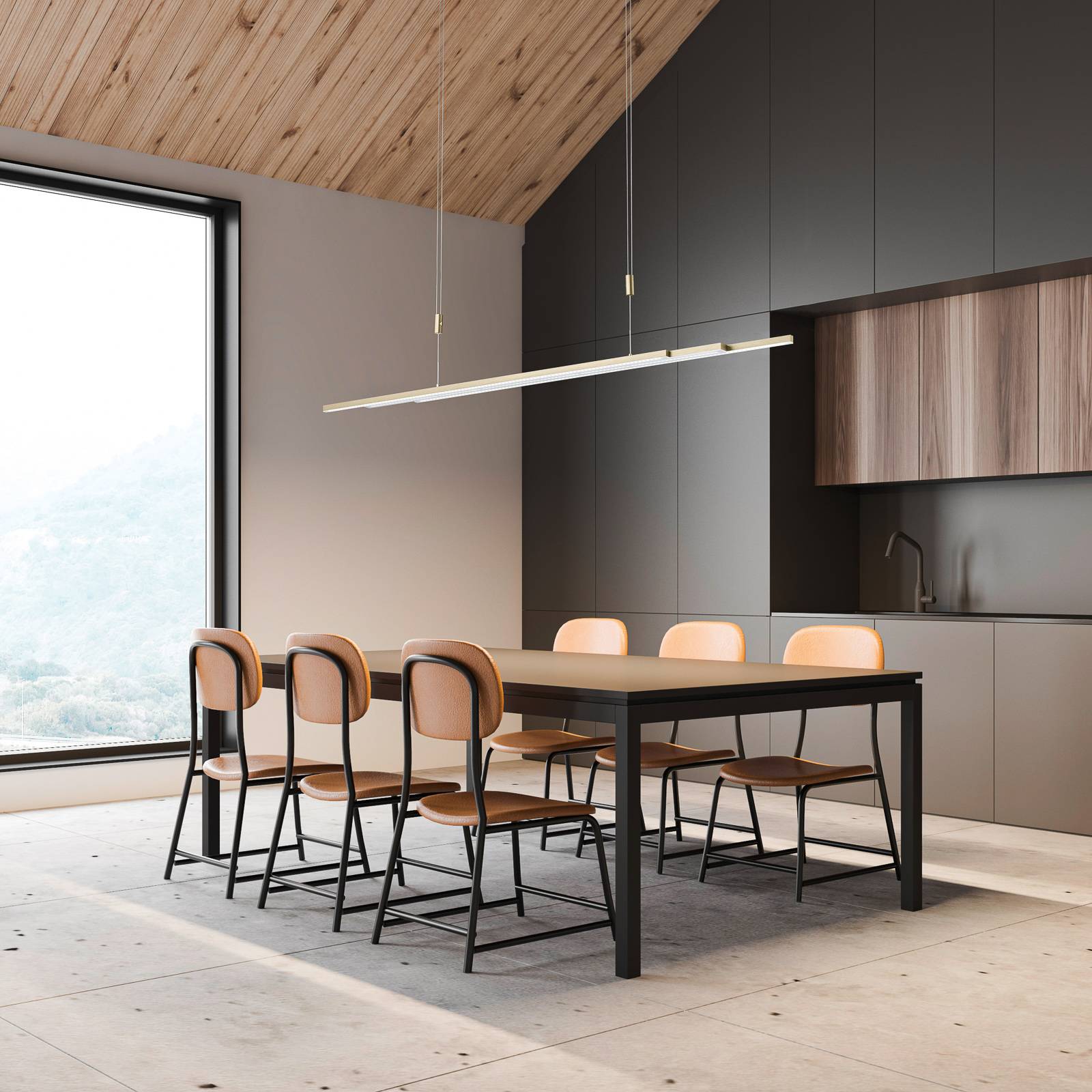 BANKAMP L-lightLINE LED hanging light, champagne, for Living / Dining Room, metal, 60 W, energy efficiency: A+, L: 203 cm