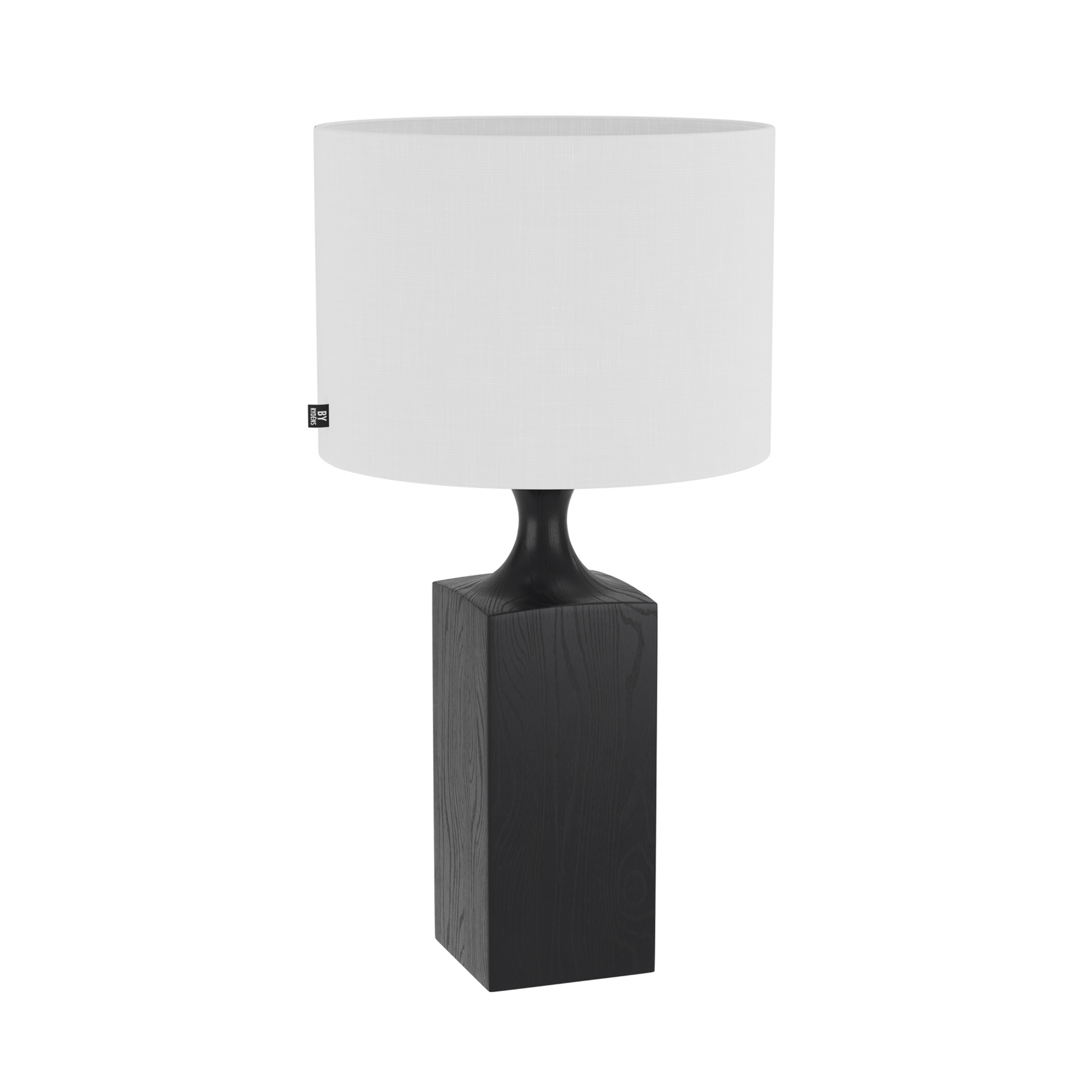 Lampa stołowa Woody, wysokość 56 cm, czarno-biała, drewno, len, E27 – By Rydéns