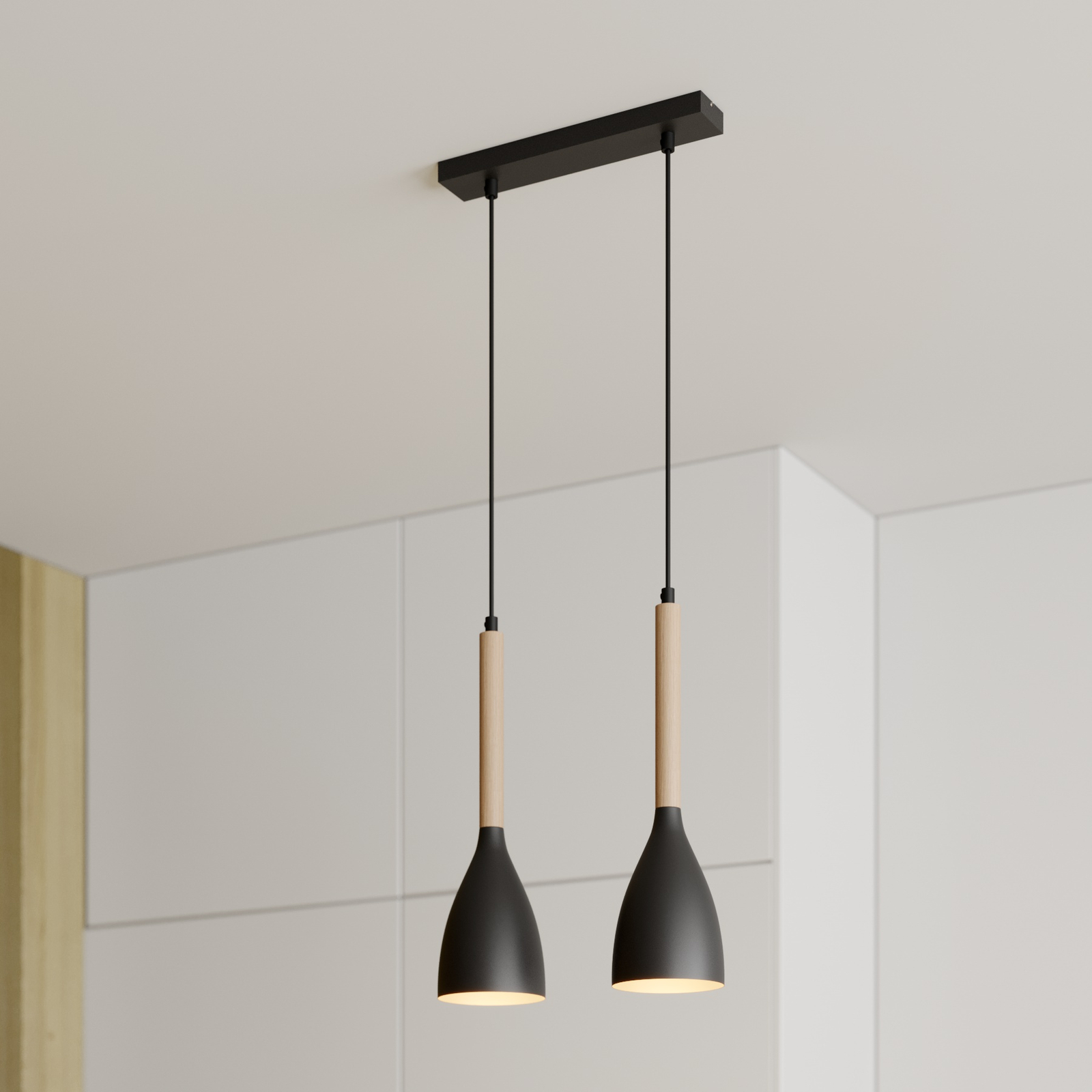 Sospensione Muza, 2 luci, nero/oro