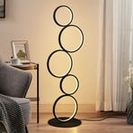 Lindby, lampe sur pied LED Jacek, noir, métal, 110 cm, anneaux