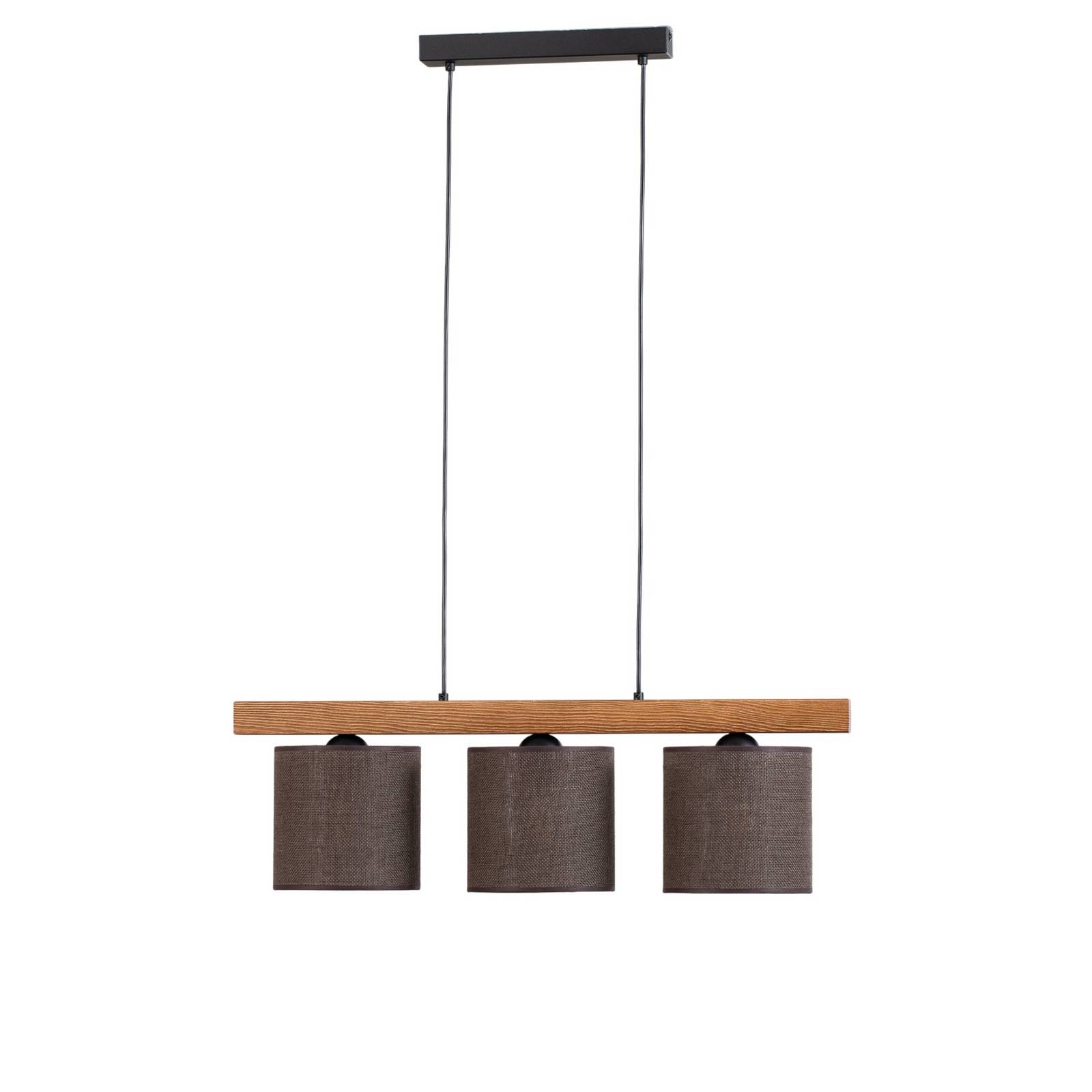 Pendellampe Forest, Holz hell/schwarz, Jute braun, 3-fl.