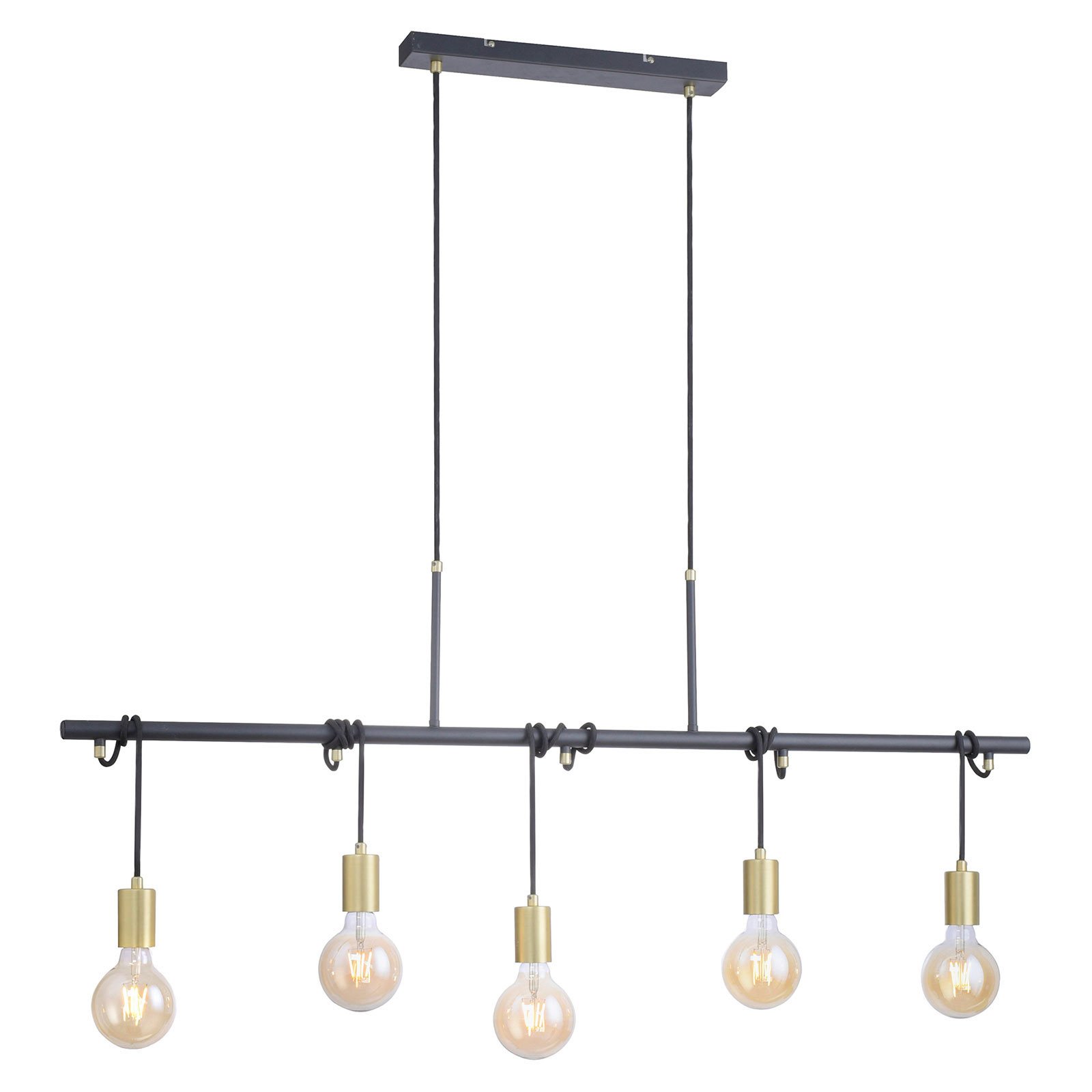 Tamara hanging light, five-bulb, brass/black